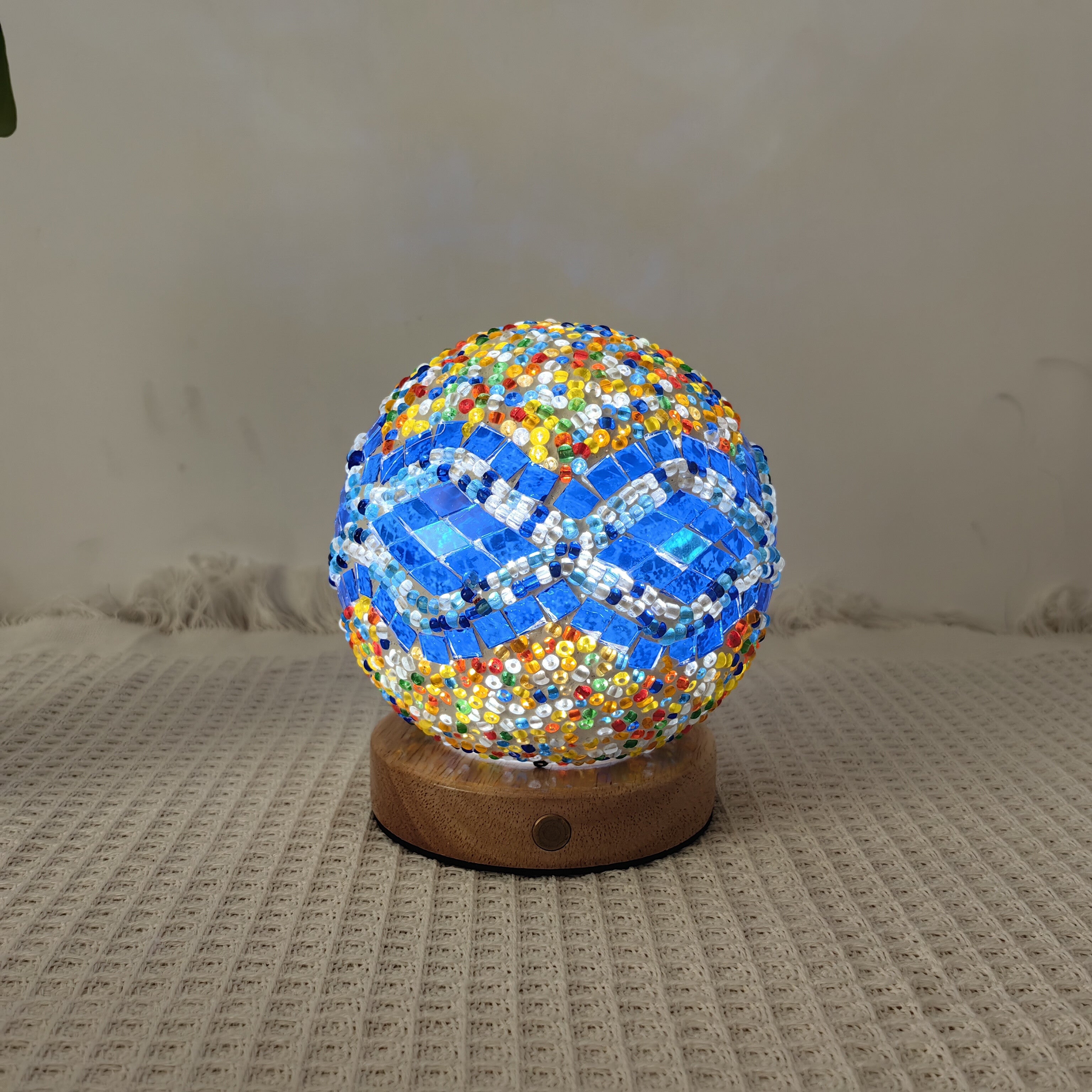 Bohemian Moon Ball Night Light – Color Changing LED with Wooden Stand, Dimmer, Perfect for Bedroom, Living Room & Unique Gifts – 3.9” Crystal Globe