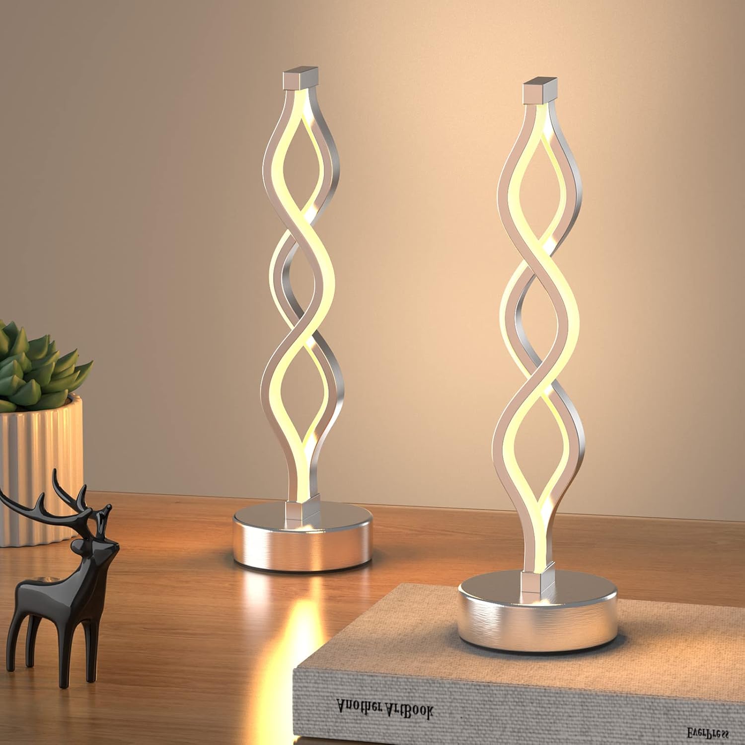Modern Spiral LED Table Lamp | Touch Control, Dimmable | 3-Color Modes | Bedroom, Office, Living Room Decor FJORD