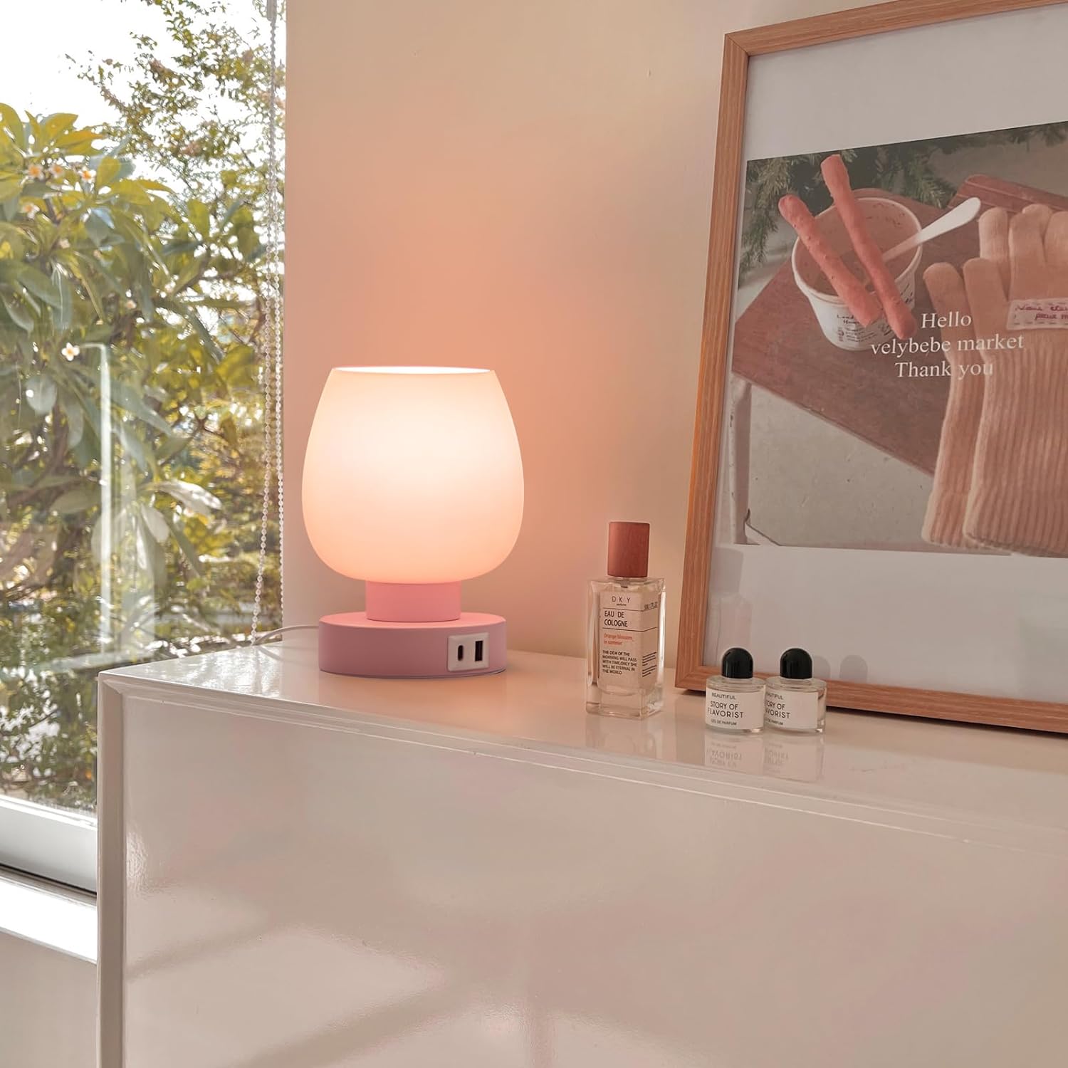 Touch Bedside Table Lamps Set of 2 - Modern Nightstand Lamps with USB C & A Ports, 3-Way Dimmable, White Opal Glass Shades, 3000K LED Bulbs - Elegant Bedroom Lighting FJORD