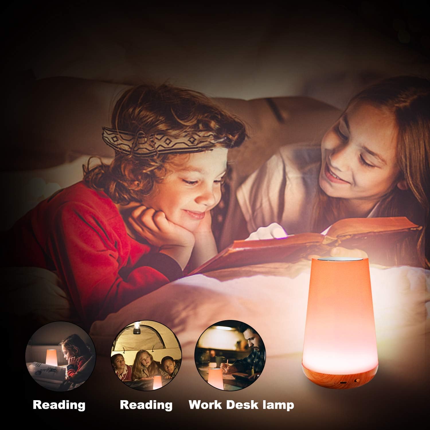 LED Touch Night Light – Dimmable, USB Rechargeable with Remote Control, 8 Colors, Timer, Portable Bedside Lamp for Bedroom, Living Room, Kids, Camping FJORD