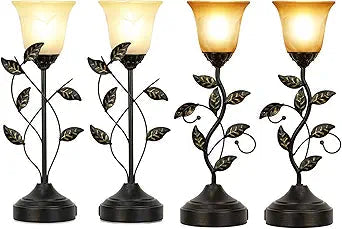 Vintage Bedside Lamps Set of 2 – Touch Control, USB & Type-C, Glass Shade FJORD