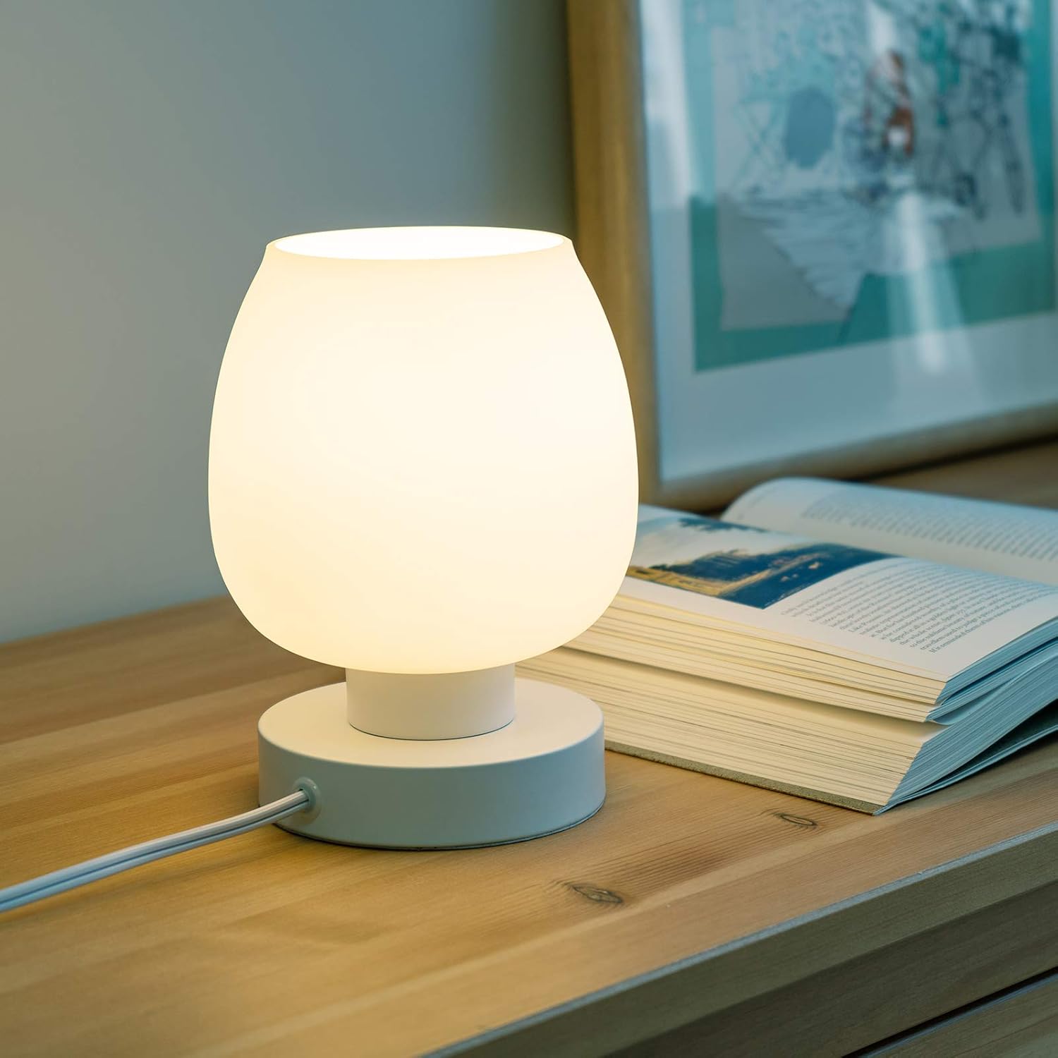 Touch Bedside Table Lamps Set of 2 - Modern Nightstand Lamps with USB C & A Ports, 3-Way Dimmable, White Opal Glass Shades, 3000K LED Bulbs - Elegant Bedroom Lighting FJORD