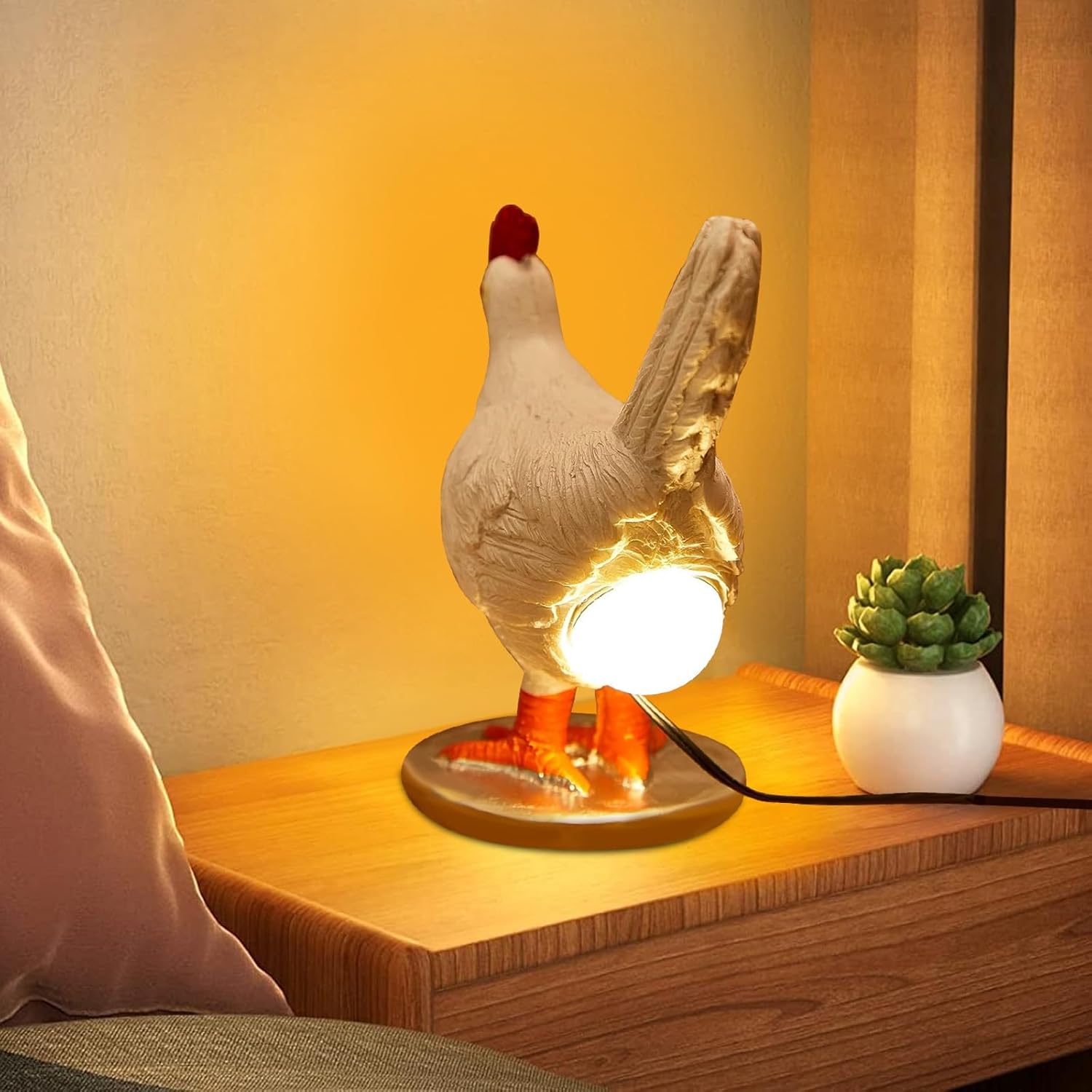 Lifelike Chicken Egg Lamp, 3D LED Resin Night Light with USB, Funny Home Decor & Stress Relief Gift for Adults, Creative Easter & Holiday Present FJORD