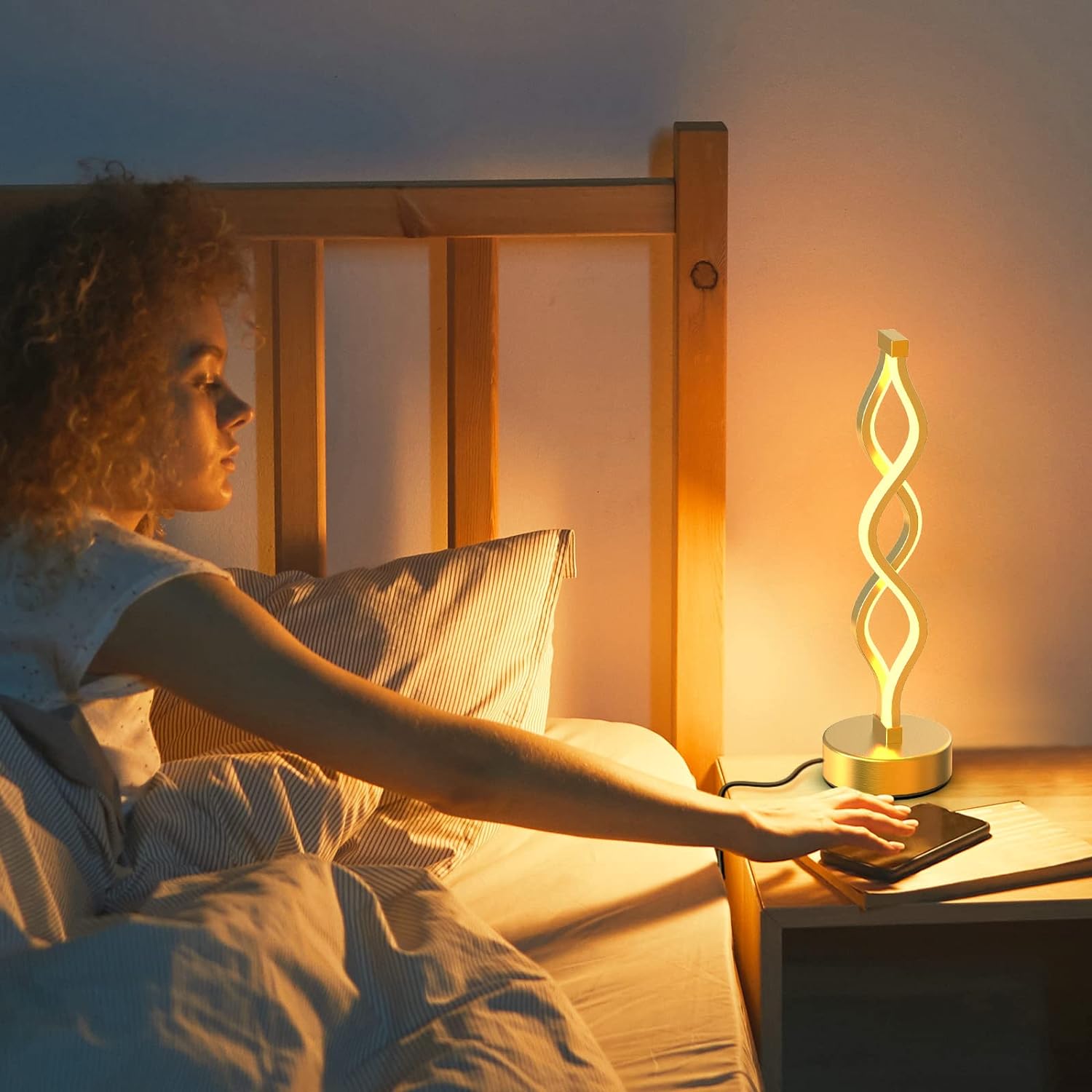 Modern Spiral LED Table Lamp | Touch Control, Dimmable | 3-Color Modes | Bedroom, Office, Living Room Decor FJORD