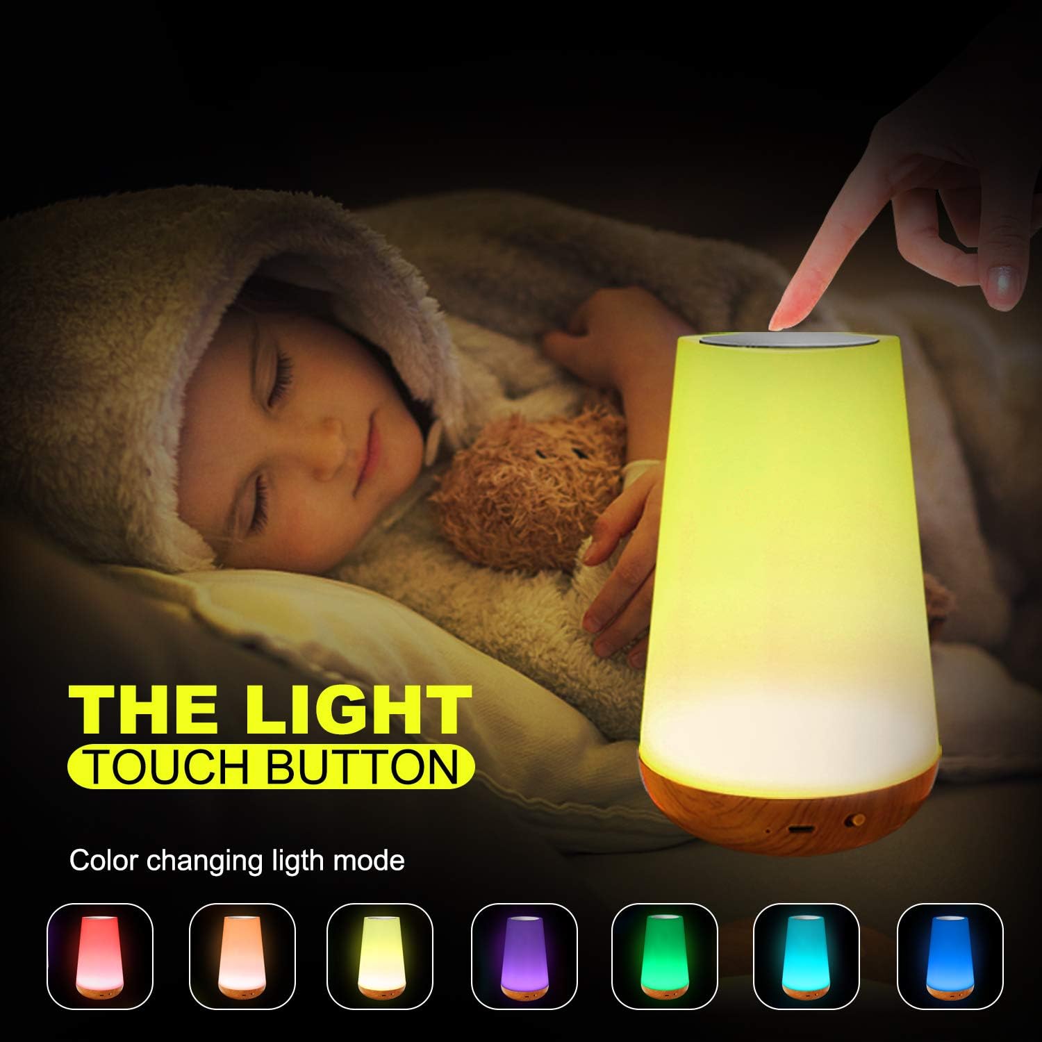 LED Touch Night Light – Dimmable, USB Rechargeable with Remote Control, 8 Colors, Timer, Portable Bedside Lamp for Bedroom, Living Room, Kids, Camping FJORD