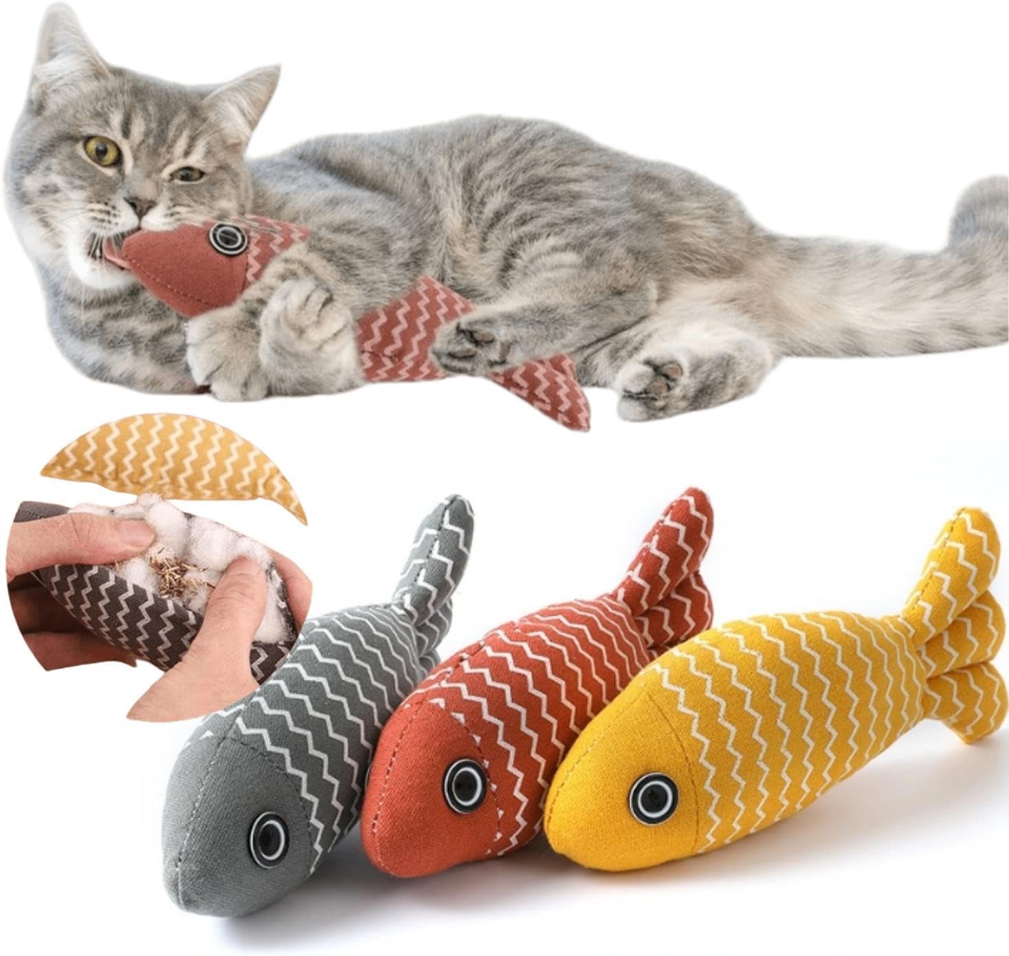 6 Pack Plush Cat Chew Toys – Durable, Interactive & Catnip-Infused FJORD