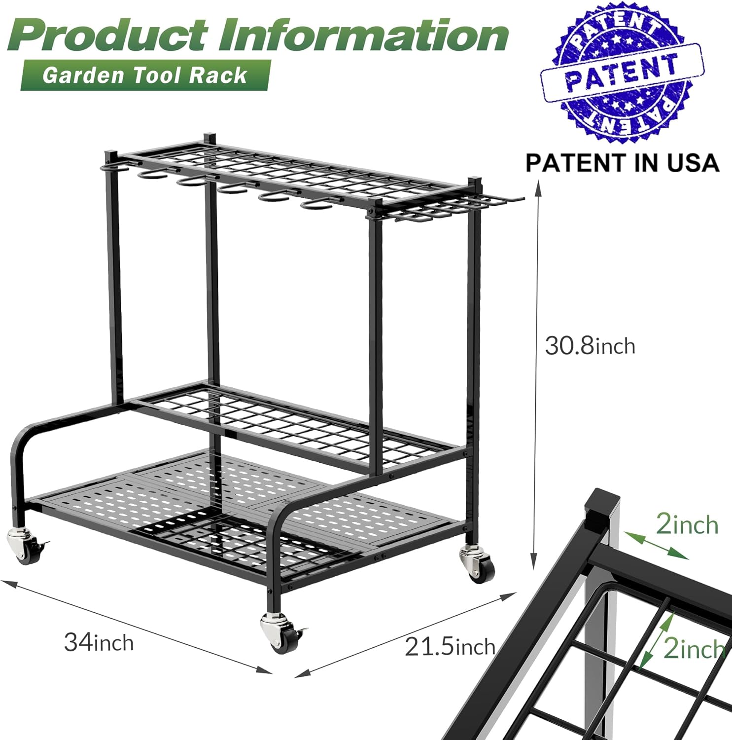 Heavy Duty Mop and Broom Holder, Wall Mount Tool Rack with 4 Racks & 5 Hooks, Stainless Steel Storage Organizer for Home, Kitchen, Garage, Laundry, Garden FJORD