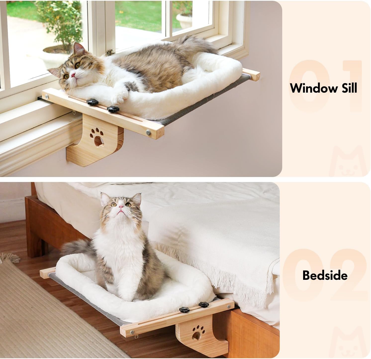 Sturdy Cat Window Perch – No Drilling, Adjustable, Soft Bed FJORD