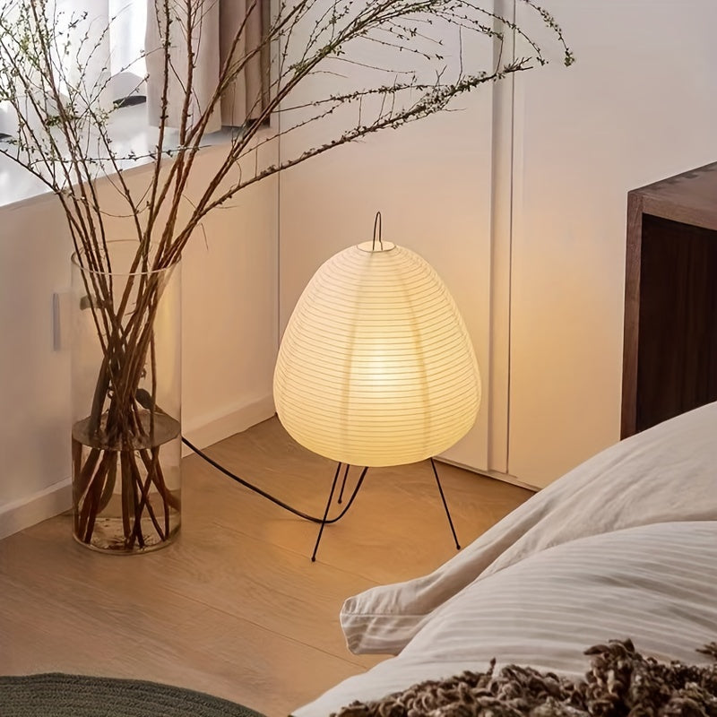 Japanese Style Modern Table Lamp with Rice Paper Shade, E26 Bulb, Switch Control - Elegant Uplight Lighting for Bedroom & Living Room, Minimalist Decor FJORD