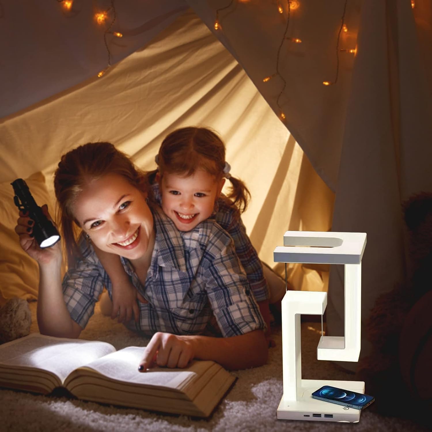 Anti-Gravity LED Desk Lamp with Wireless Charging | Foldable & Adjustable USB Night Light for Bedroom, Living Room, Office