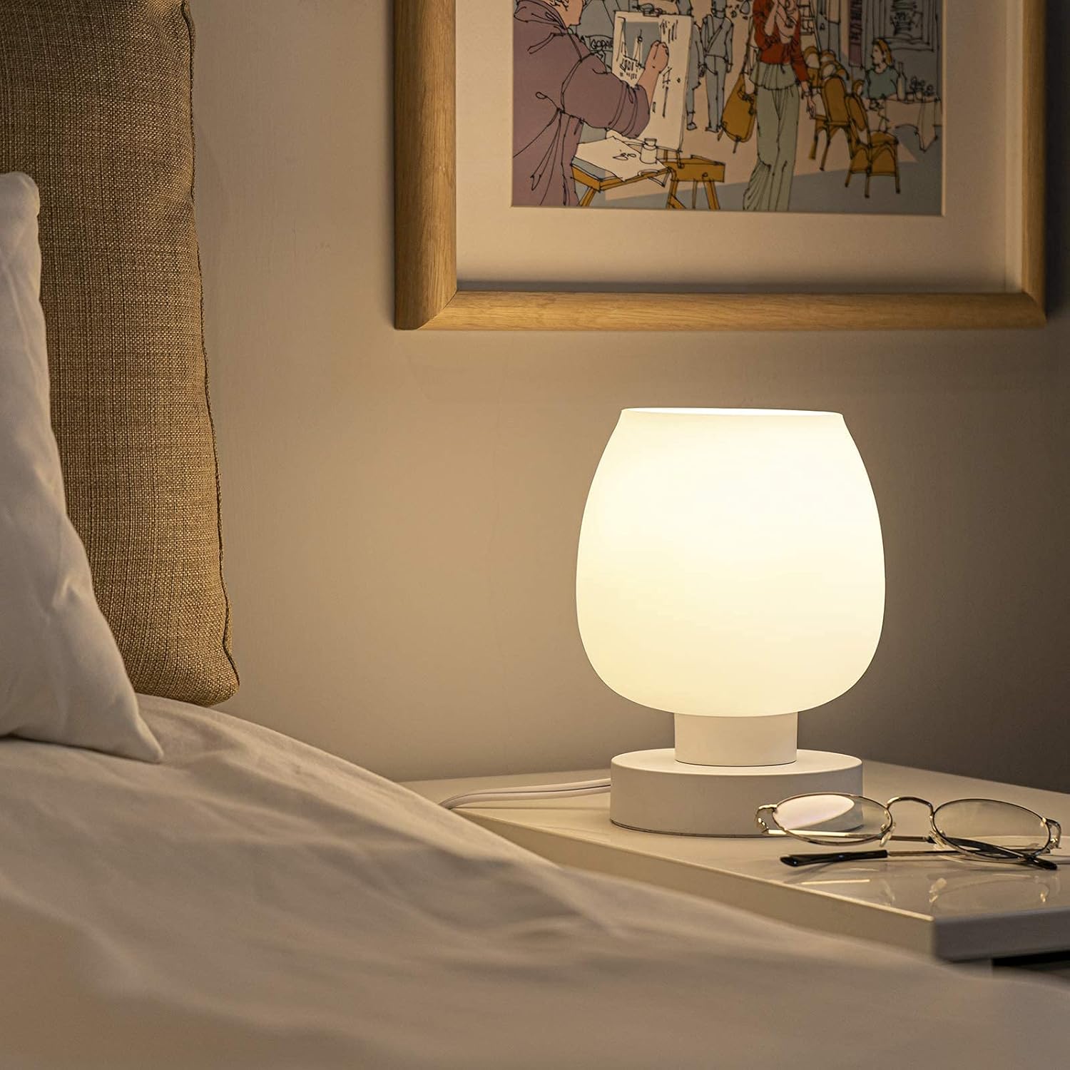 Touch Bedside Table Lamps Set of 2 - Modern Nightstand Lamps with USB C & A Ports, 3-Way Dimmable, White Opal Glass Shades, 3000K LED Bulbs - Elegant Bedroom Lighting FJORD