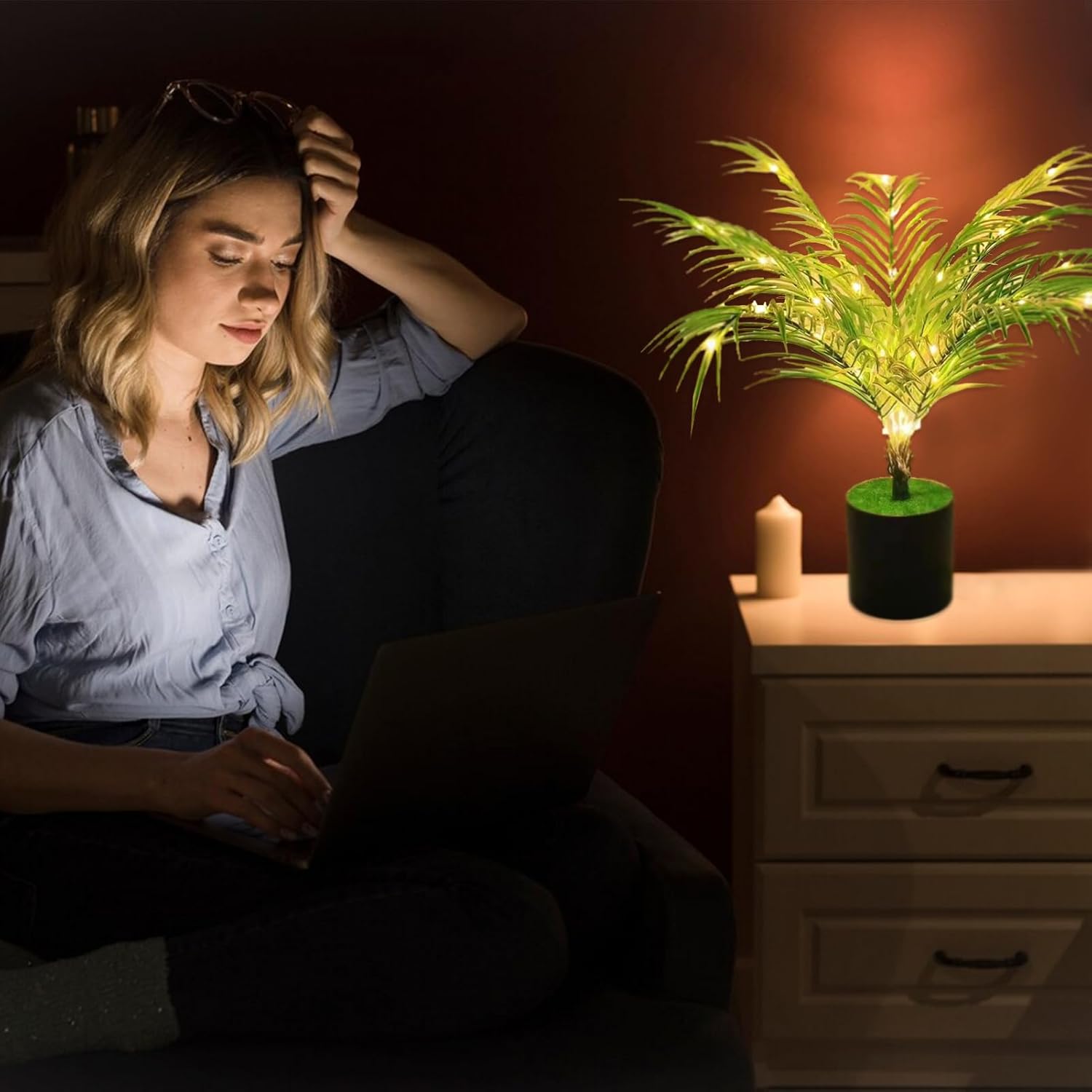 USB-Powered Artificial Green Ivy LED Night Light—a versatile indoor plant decor that doubles as a romantic night lamp. Perfect for your office desk, bedroom, or as a thoughtful gift for Valentine's Day, Mother's Day, or Christmas FJORD