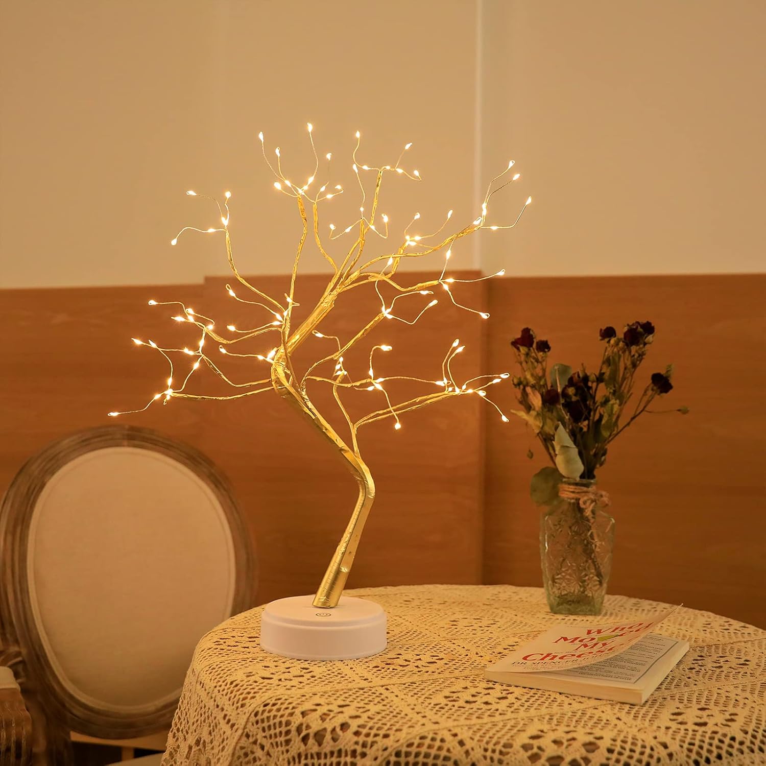 Golden Leaf LED Bonsai Tree Light - Warm White, Battery/USB Powered, DIY Adjustable Branches for Room & Holiday Decor, Christmas, New Year, Bedroom & Gift FJORD