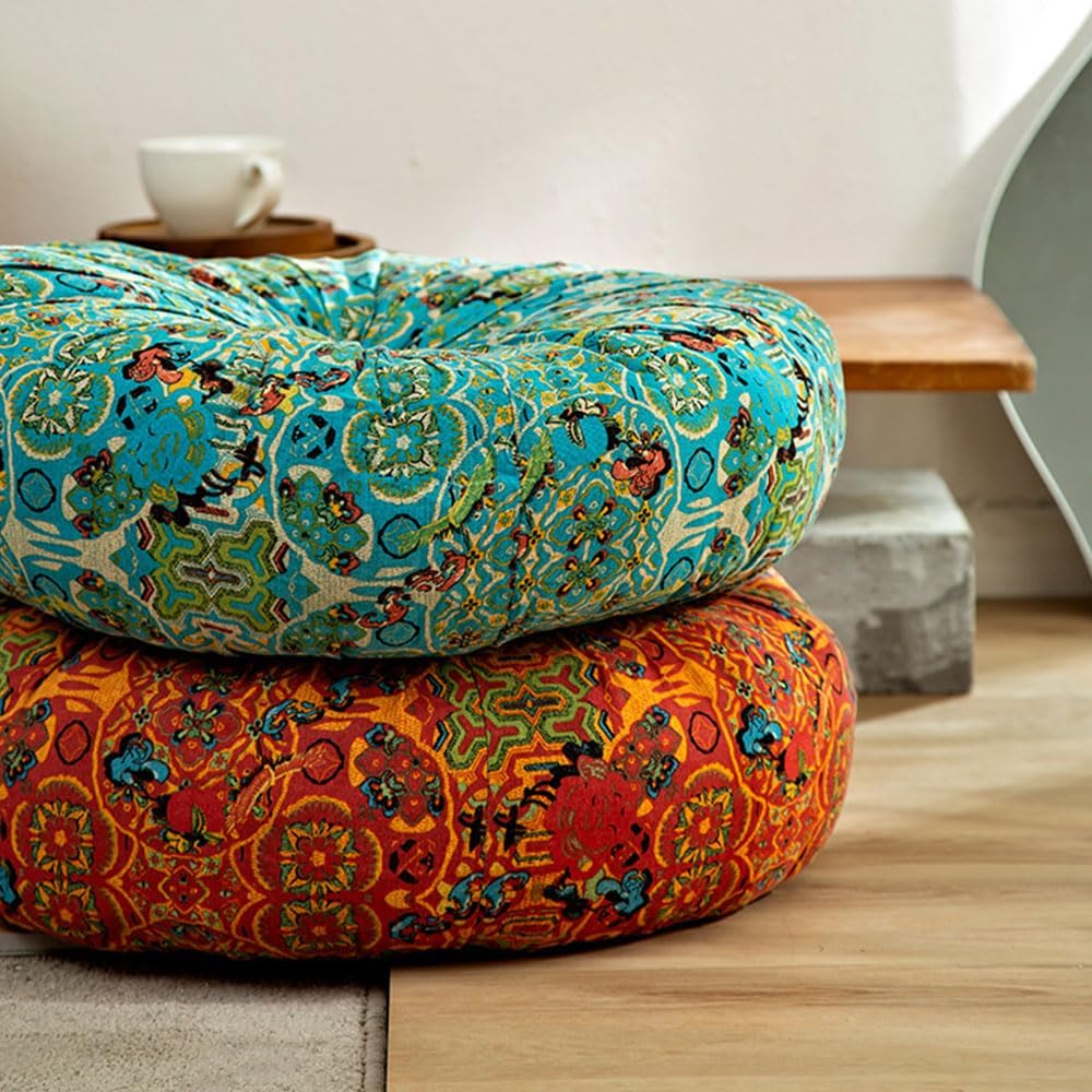 Boho Square Floor Cushion with Pompoms – Thick Polyester Seat Pad, Versatile Chair Cushion for Yoga, Meditation, Living Room, & Garden Seating