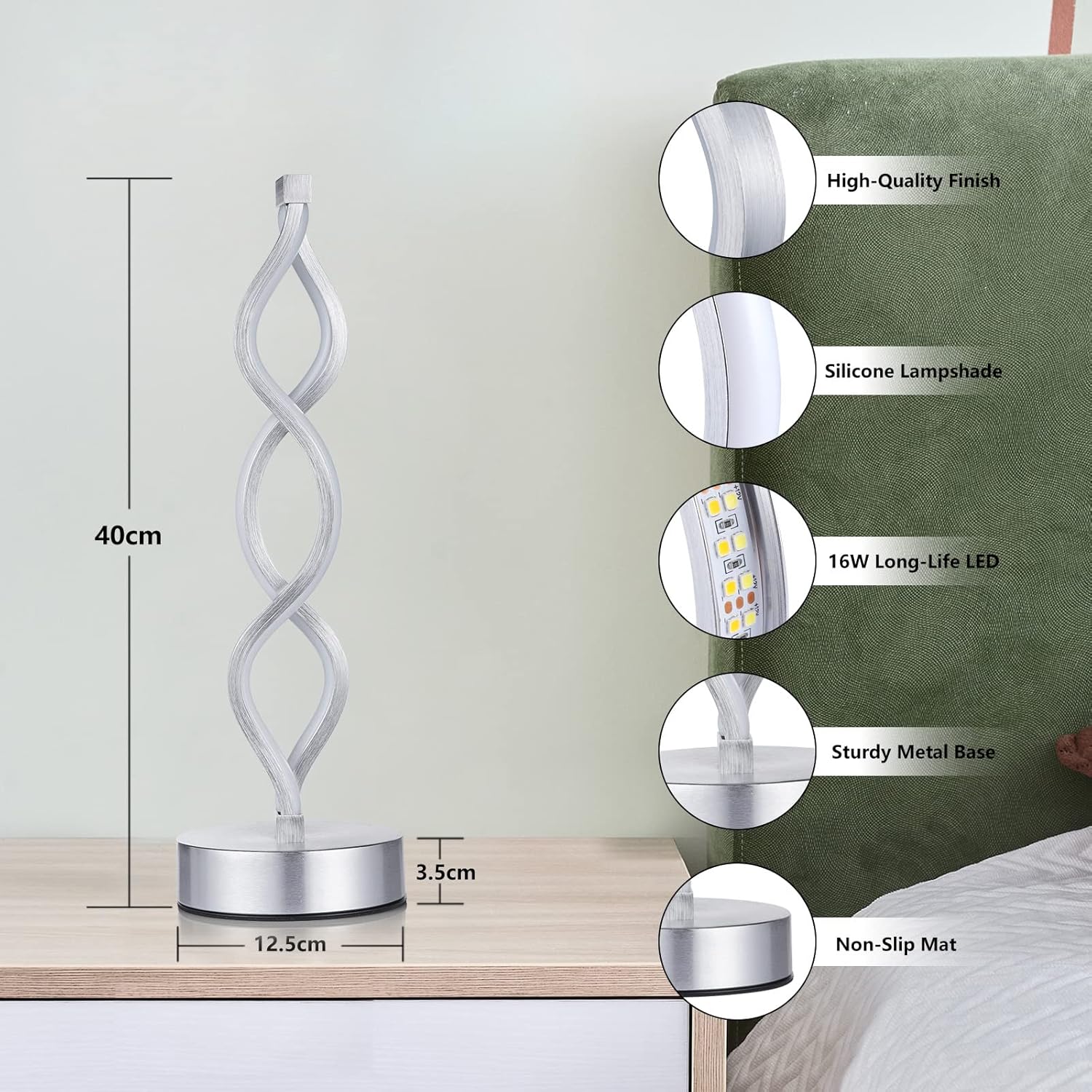 Modern Spiral LED Table Lamp | Touch Control, Dimmable | 3-Color Modes | Bedroom, Office, Living Room Decor FJORD