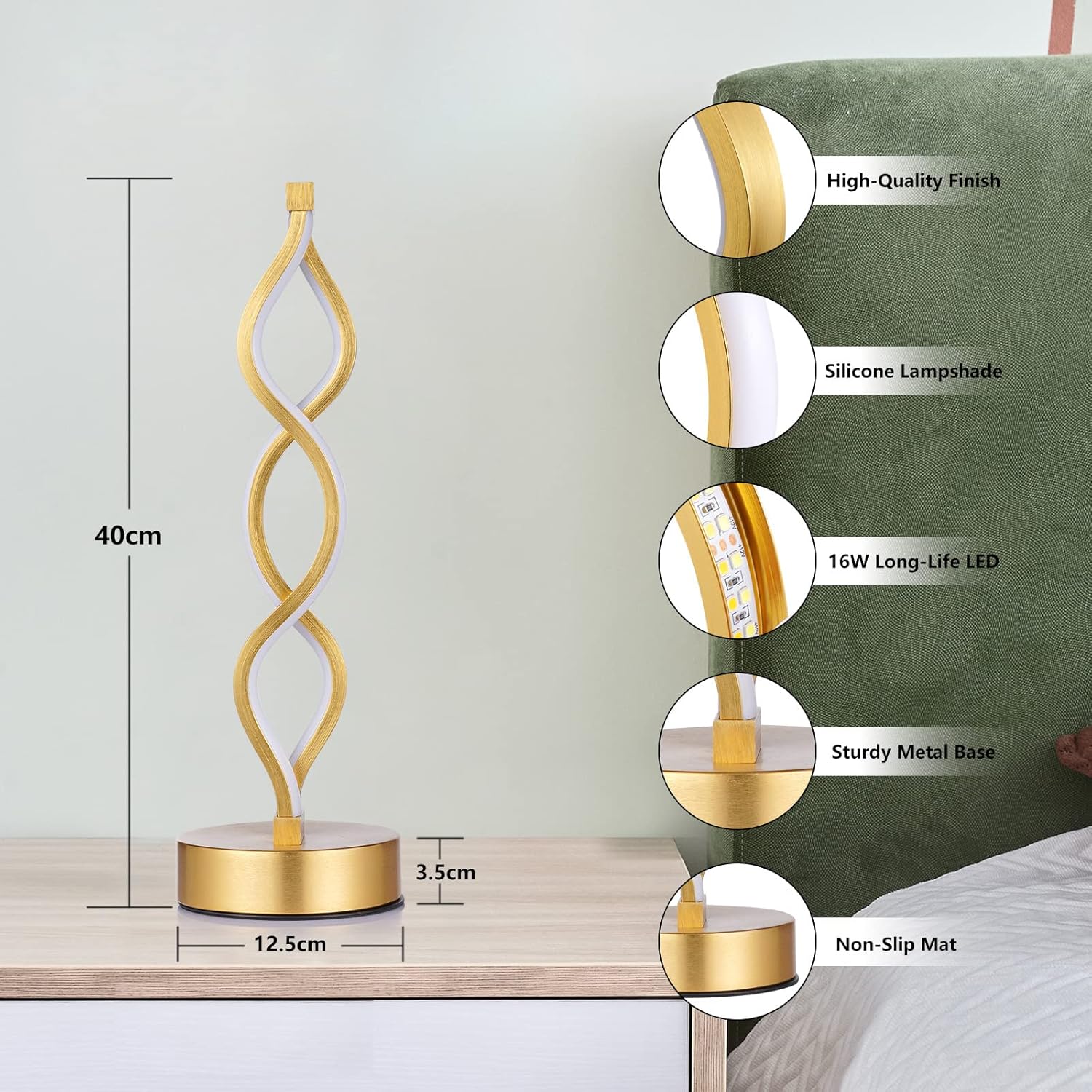 Modern Spiral LED Table Lamp | Touch Control, Dimmable | 3-Color Modes | Bedroom, Office, Living Room Decor FJORD