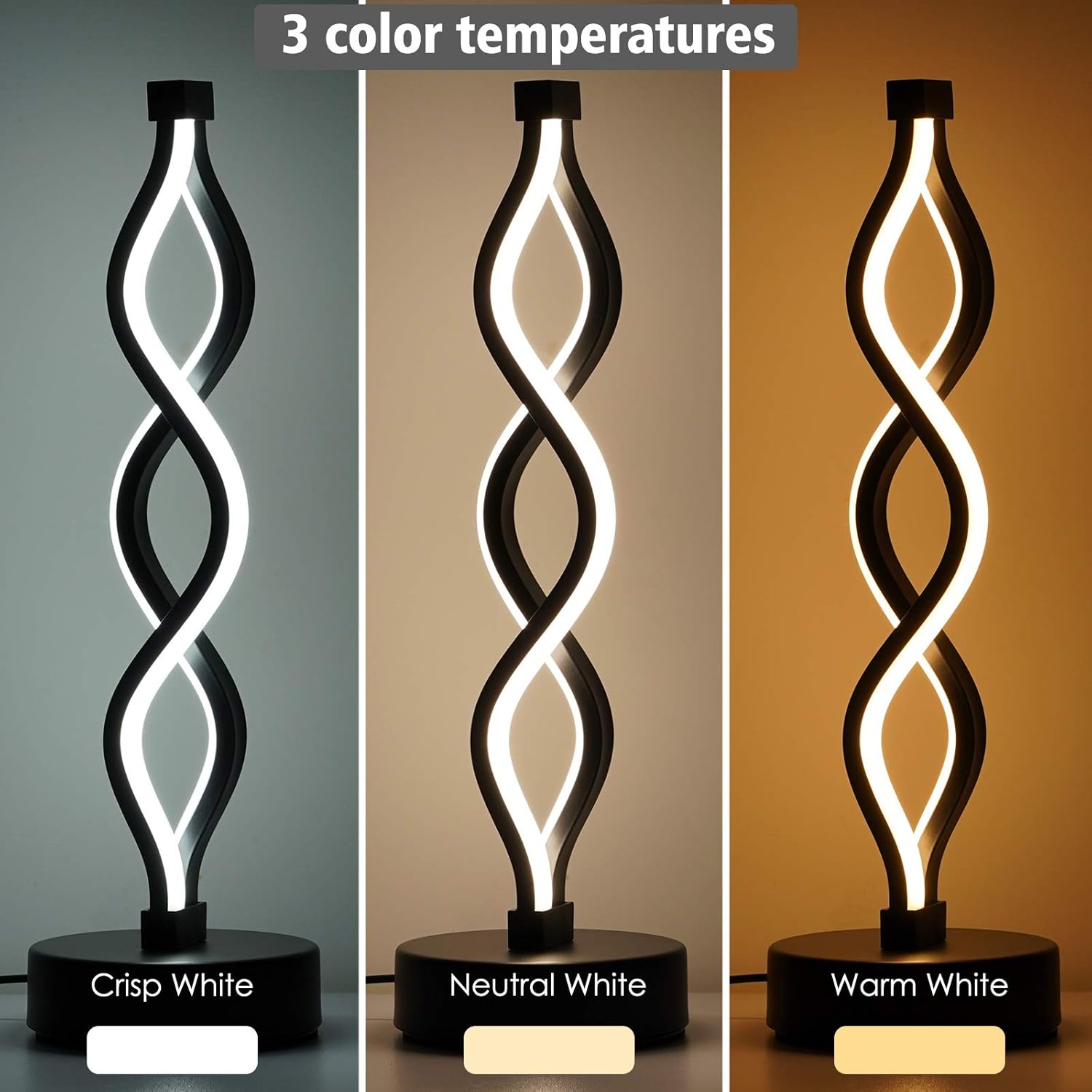 Modern Spiral LED Table Lamp | Touch Control, Dimmable | 3-Color Modes | Bedroom, Office, Living Room Decor FJORD