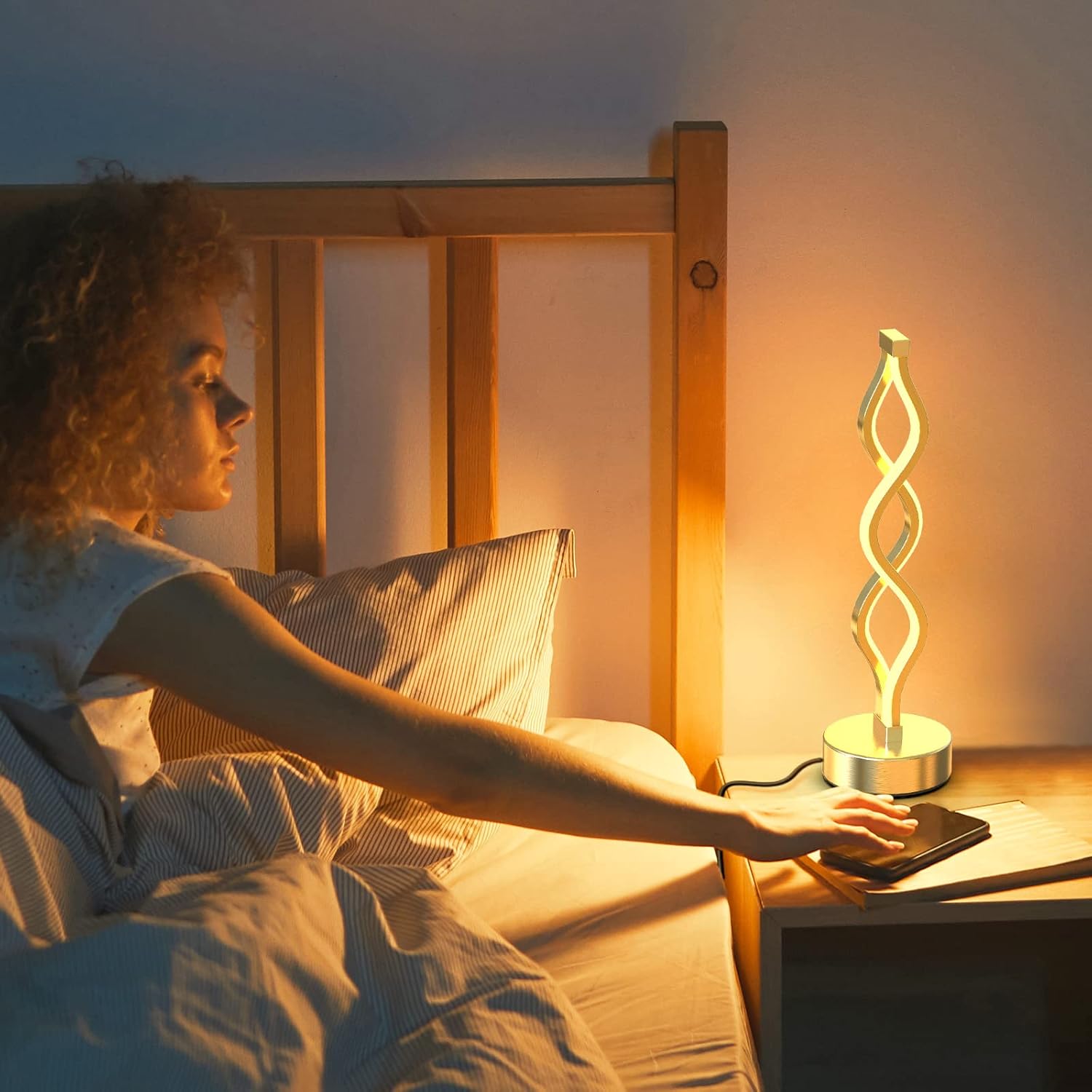 Modern Spiral LED Table Lamp | Touch Control, Dimmable | 3-Color Modes | Bedroom, Office, Living Room Decor FJORD
