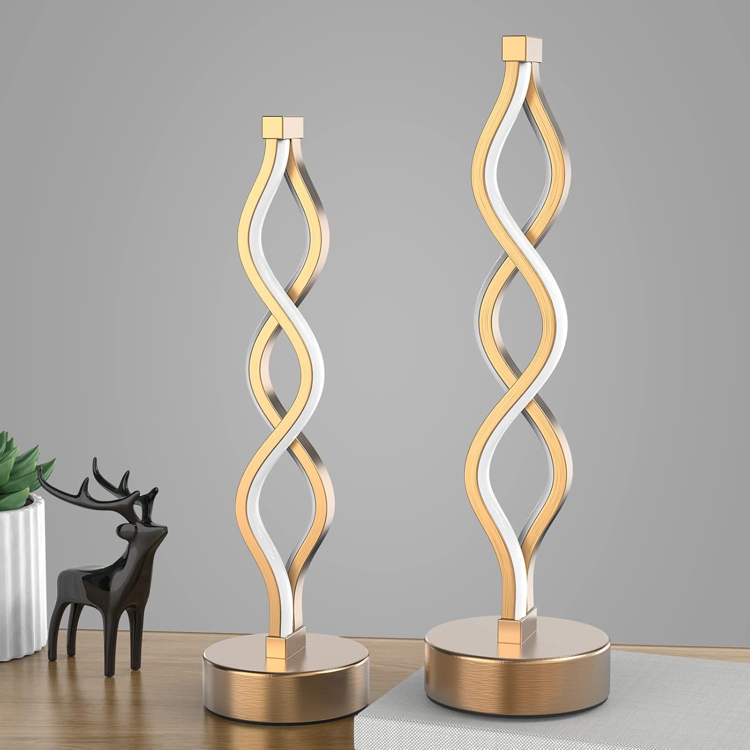 Modern Spiral LED Table Lamp | Touch Control, Dimmable | 3-Color Modes | Bedroom, Office, Living Room Decor FJORD