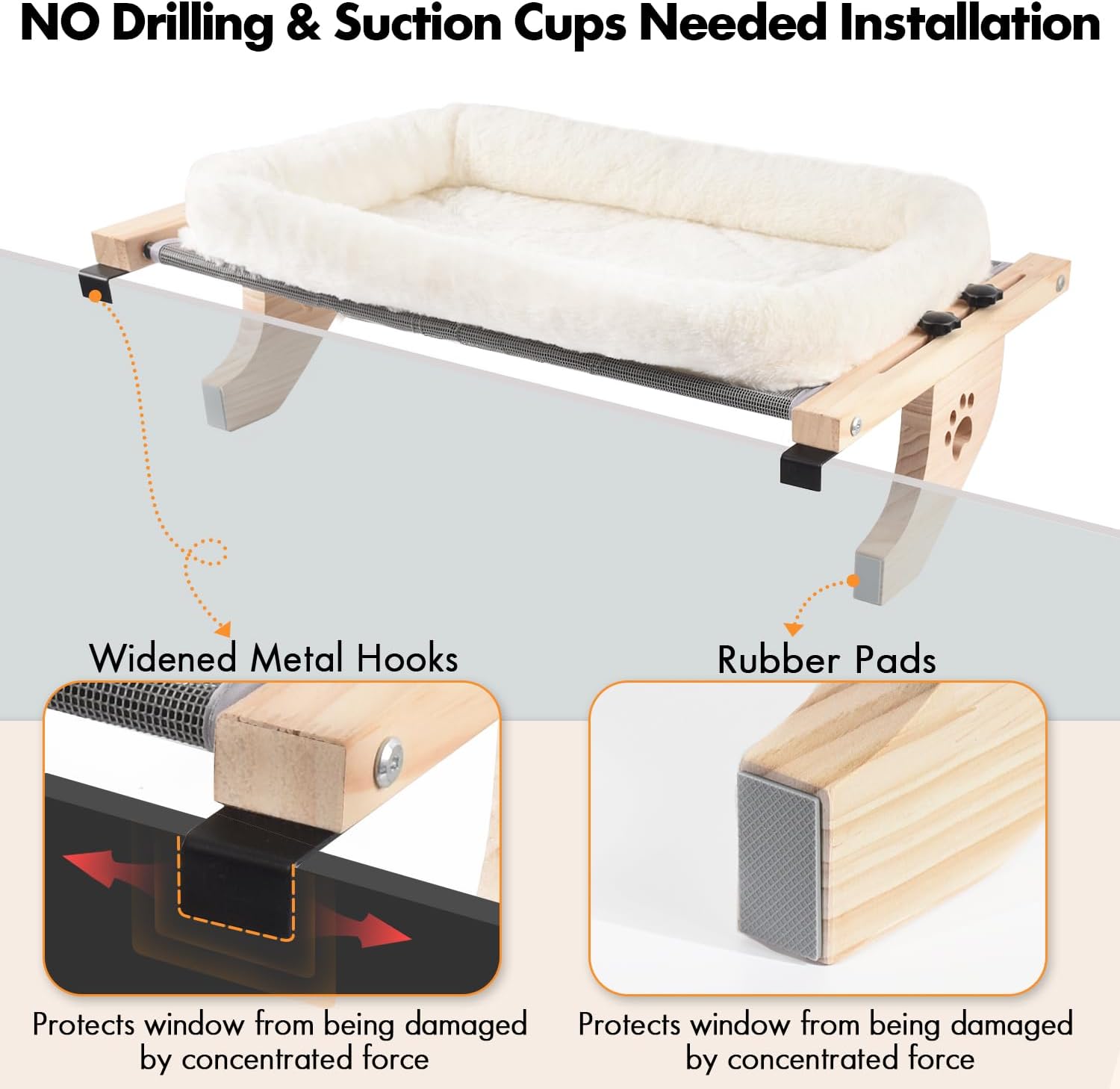 Sturdy Cat Window Perch – No Drilling, Adjustable, Soft Bed FJORD