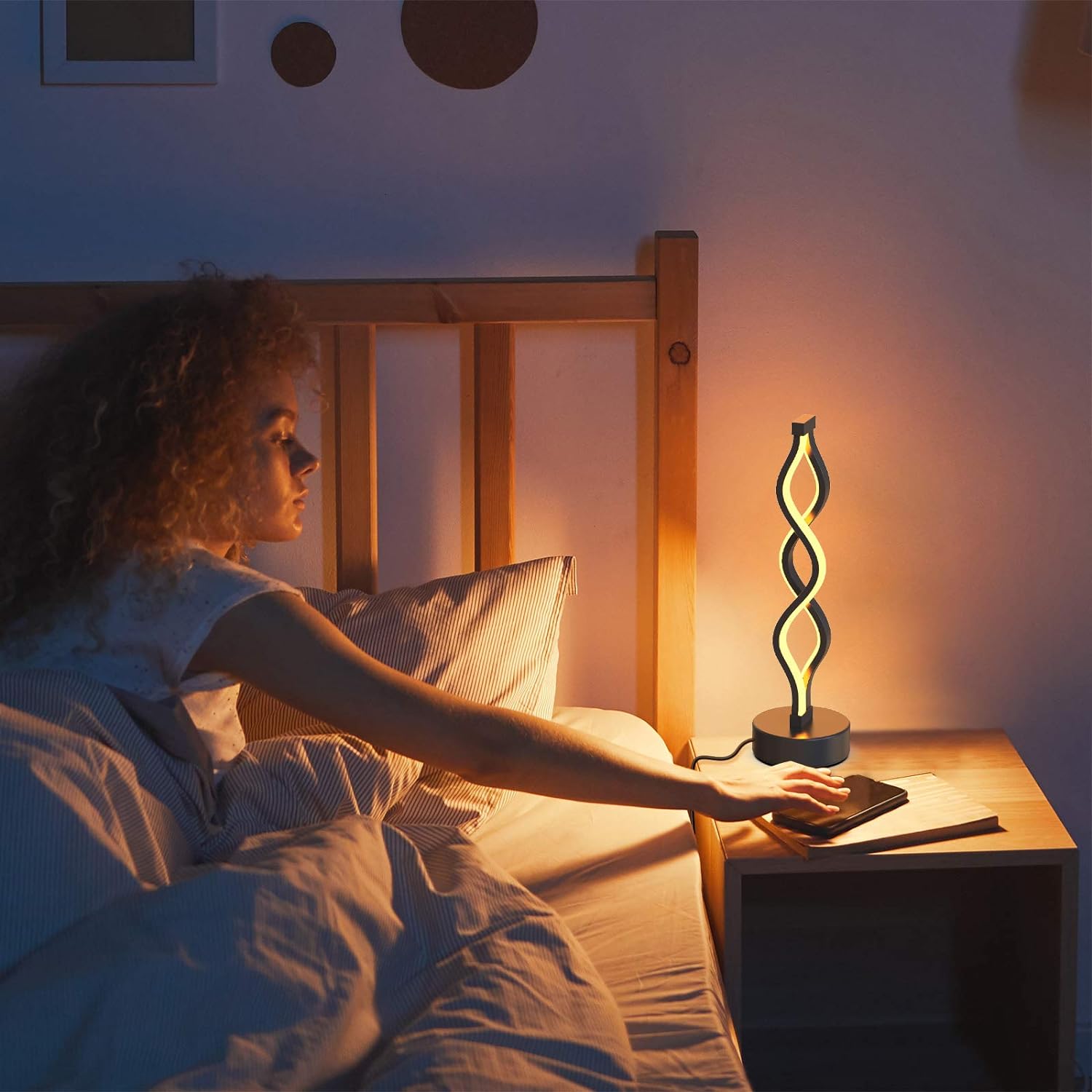 Modern Spiral LED Table Lamp | Touch Control, Dimmable | 3-Color Modes | Bedroom, Office, Living Room Decor FJORD