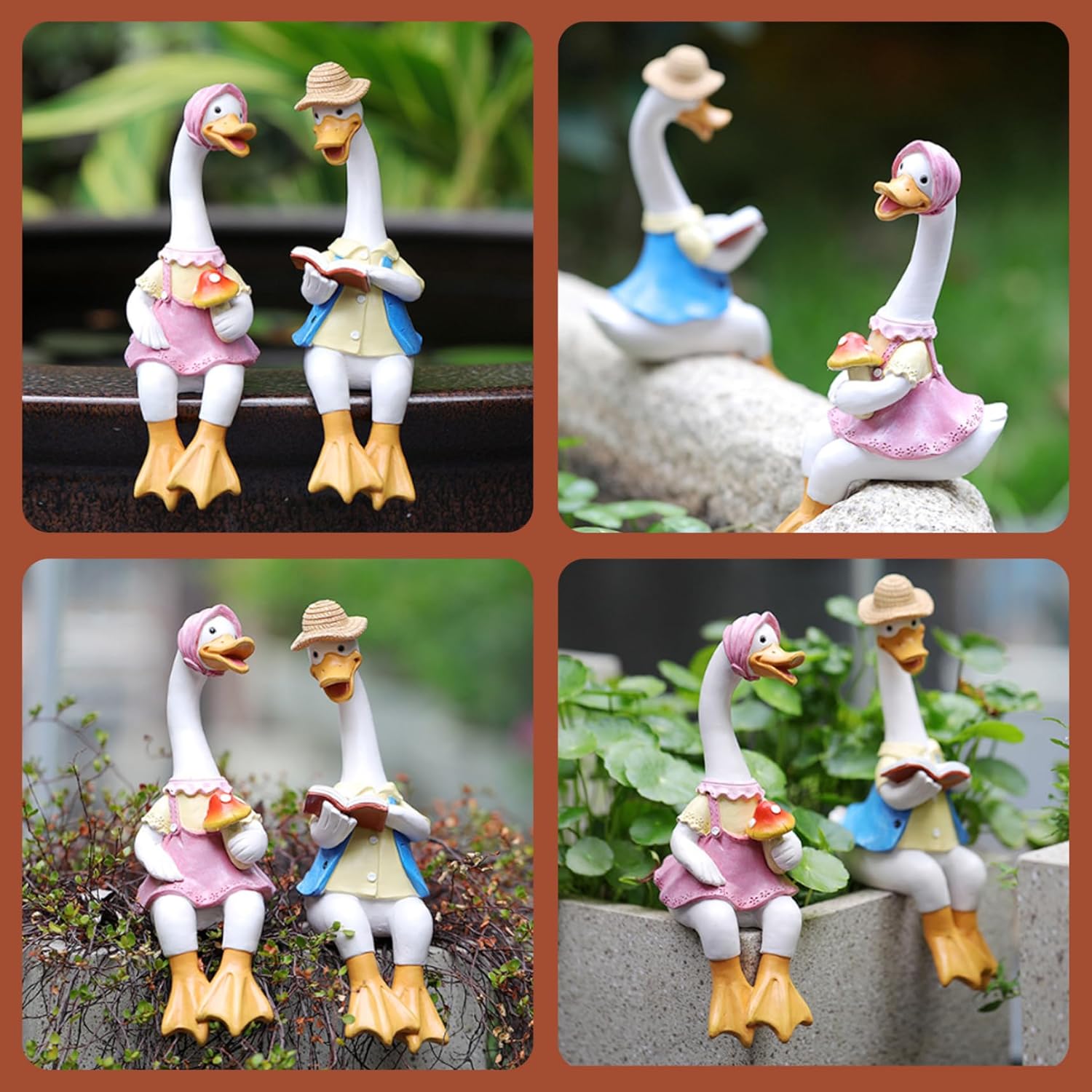 Sitting Duck Garden Ornaments – Cute Resin Couple Statue, Weatherproof Decor FJORD