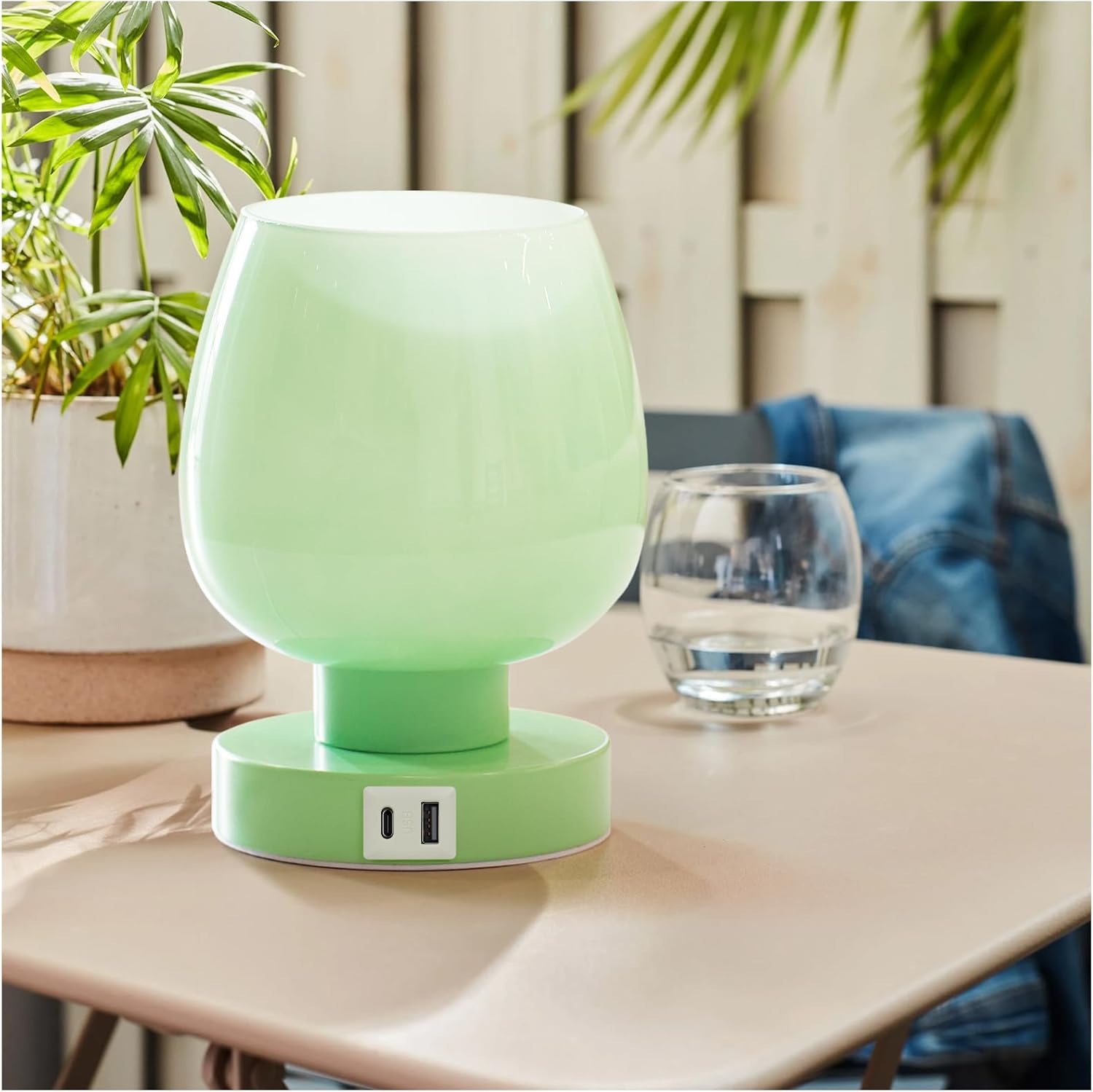 Touch Bedside Table Lamps Set of 2 - Modern Nightstand Lamps with USB C & A Ports, 3-Way Dimmable, White Opal Glass Shades, 3000K LED Bulbs - Elegant Bedroom Lighting FJORD