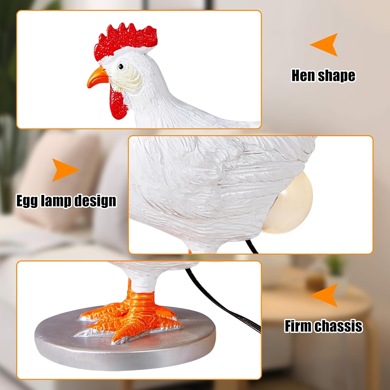 Lifelike Chicken Egg Lamp, 3D LED Resin Night Light with USB, Funny Home Decor & Stress Relief Gift for Adults, Creative Easter & Holiday Present FJORD
