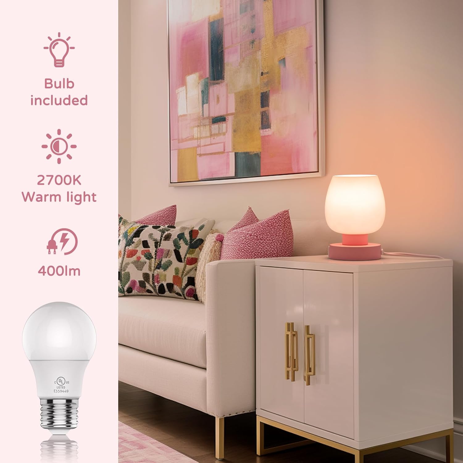 Touch Bedside Table Lamps Set of 2 - Modern Nightstand Lamps with USB C & A Ports, 3-Way Dimmable, White Opal Glass Shades, 3000K LED Bulbs - Elegant Bedroom Lighting FJORD