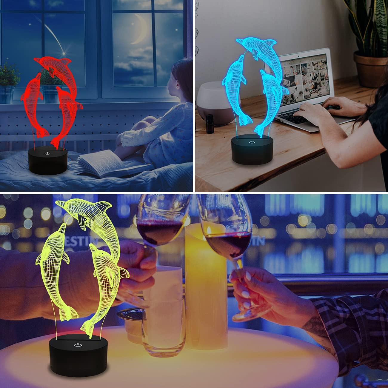 3D Dolphin Night Light with Remote | 16 Color Changing Kids Lamp | Ocean Animal Table Lamp | USB/Battery Powered | Perfect for Bedroom, Living Room, Gifts