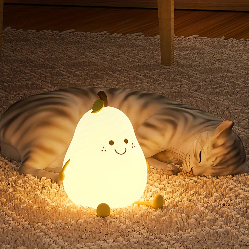 Rechargeable Pear LED Night Light – Touch Control, Color Changing, Silicone Baby Lamp, Timer & Adjustable Brightness, Cute Gift for Kids & Nursery FJORD