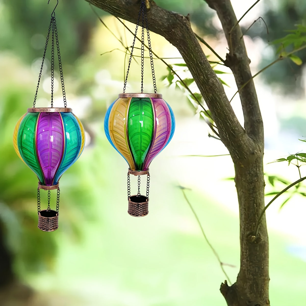 2PC Solar Hot Air Balloon Lanterns with Flickering Flame & Shepherd Hooks – Colorful Outdoor LED Lights for Garden, Patio, Porch, Yard Decor – Weatherproof & Energy-Saving