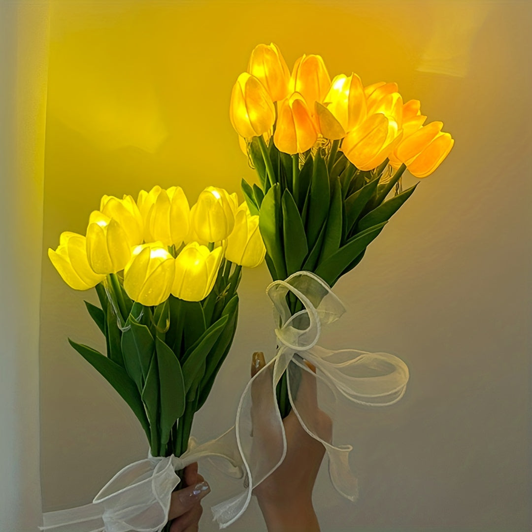 LED Tulip Lamp with Real Touch Silk Flowers – Artificial Bouquet Night Light for Home, Office & Wedding Decoration – Battery-Powered Table Lamp FJORD