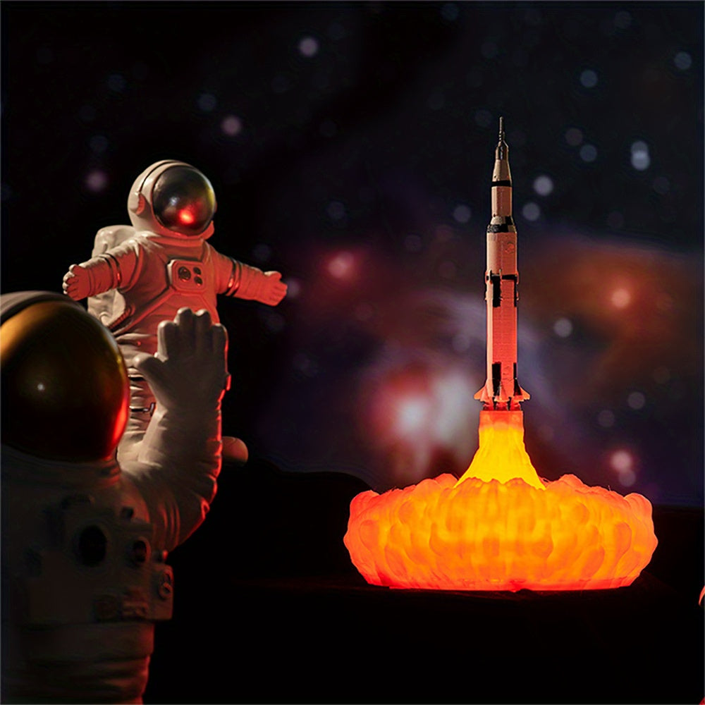 3D Printed Rocket Night Light | USB Rechargeable Space Lamp for Bedroom, Office, Kids | Unique Gift for Space Lovers & Home Decoration