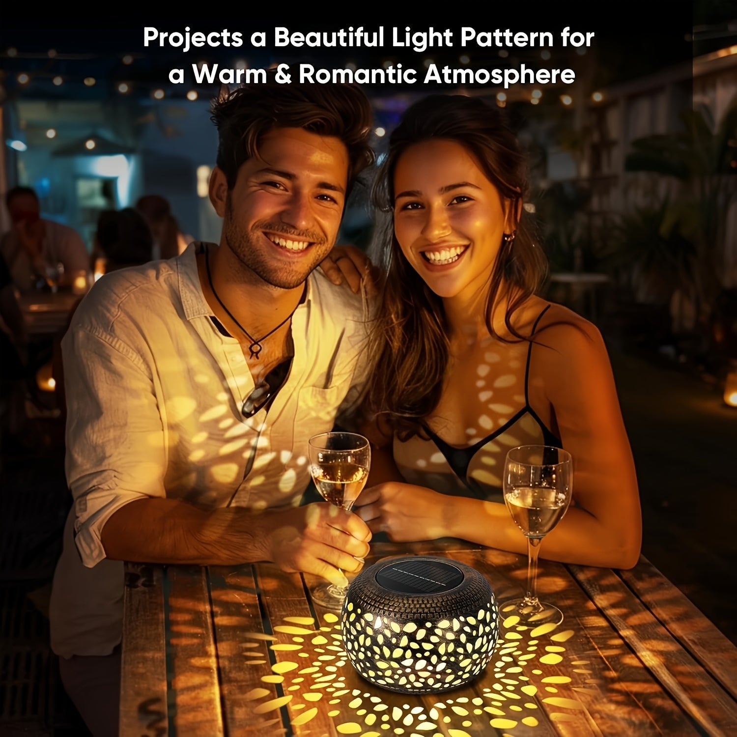 Solar Table Lantern with Flickering Flame - Waterproof LED Light, Auto On/Off, Decorative Metal Lamp for Outdoor, Patio, Garden, Desk, Yard FJORD