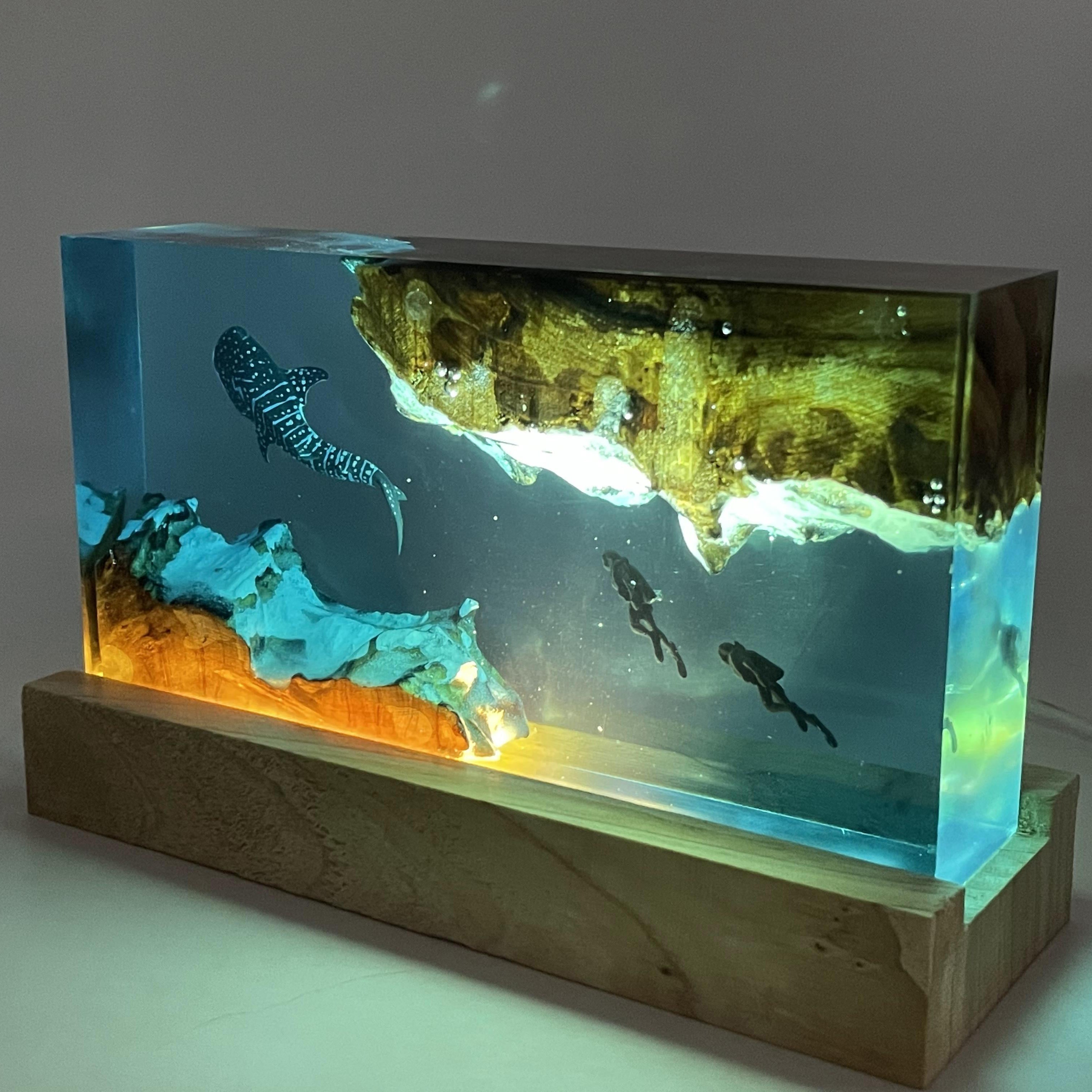 Handmade Whale Resin Lamp - Unique Marine Night Light for Bedroom, Home Decor, Bedside Table & Nightstand - Perfect Gift for Birthday, Anniversary, Housewarming FJORD