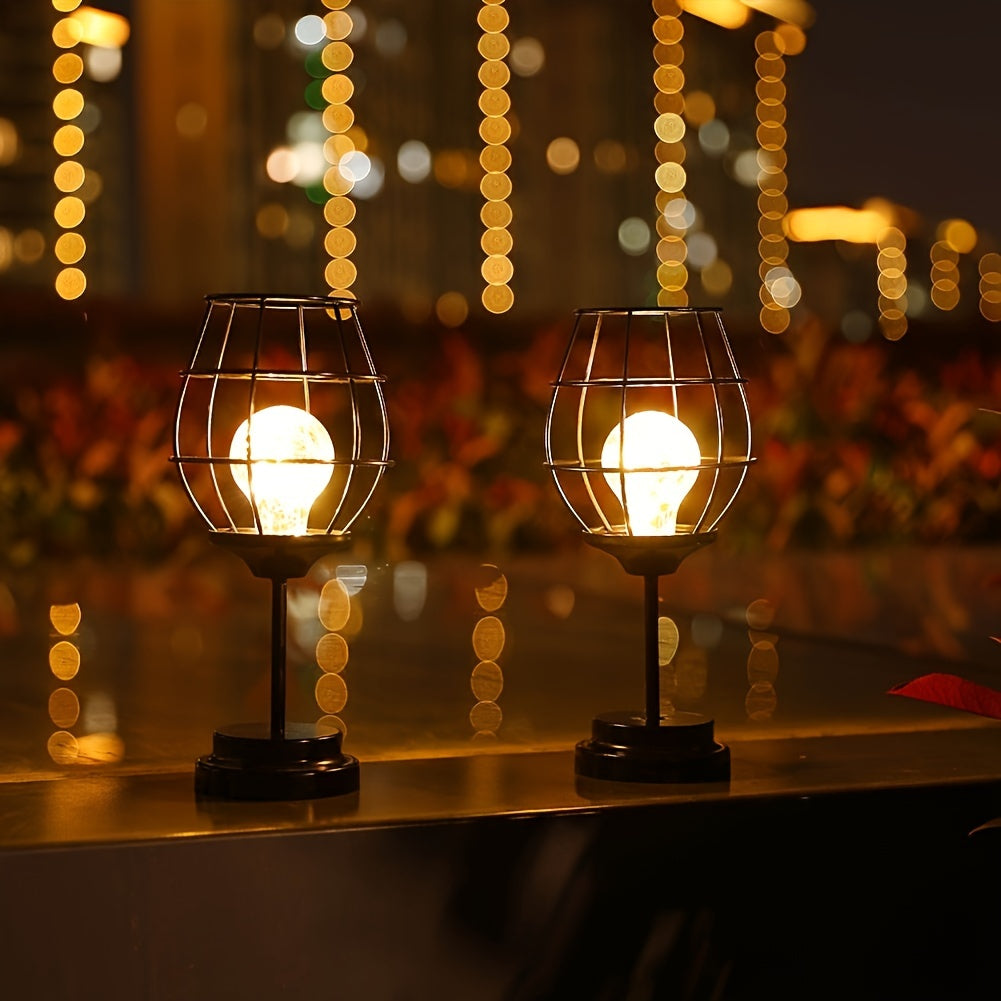 Industrial Iron Wire Cage Night Light, Battery-Powered LED Table Lamp – Modern Decorative Accent for Bedroom, Living Room, Office – Fits 3 AA Batteries (Not Included), Stylish Home Decor FJORD