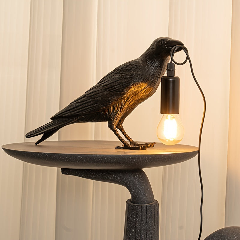 Gothic Crow Table Lamp with USB - Cute Black Resin Desk Decor, Metal Claw Base, Perfect for Halloween & Thanksgiving Home Decor FJORD