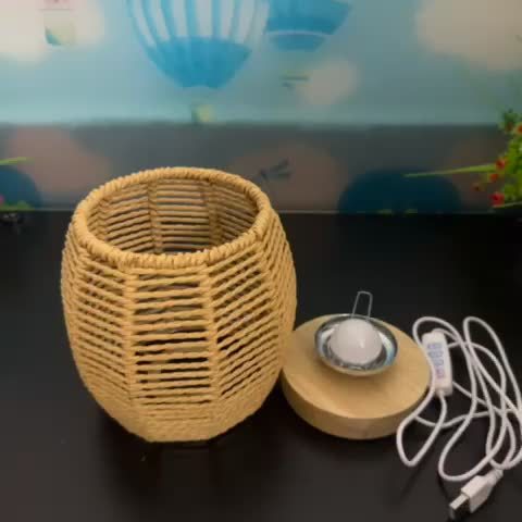 Modern Hand-Woven Table Lamp - Wood Base, Linen Shade, USB Powered LED Desk Lamp for Bedroom, Study, Living Room FJORD