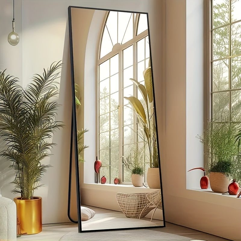 Arched Full Length Mirror 64"x21" | Full Body Floor Mirror with Stand, Aluminum Alloy Thin Frame, Nano Glass, Standing or Leaning Wall Mirror for Bedroom, Living Room, Bathroom