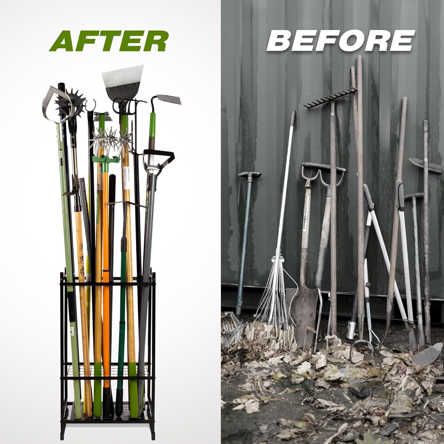 Heavy Duty Mop and Broom Holder, Wall Mount Tool Rack with 4 Racks & 5 Hooks, Stainless Steel Storage Organizer for Home, Kitchen, Garage, Laundry, Garden FJORD