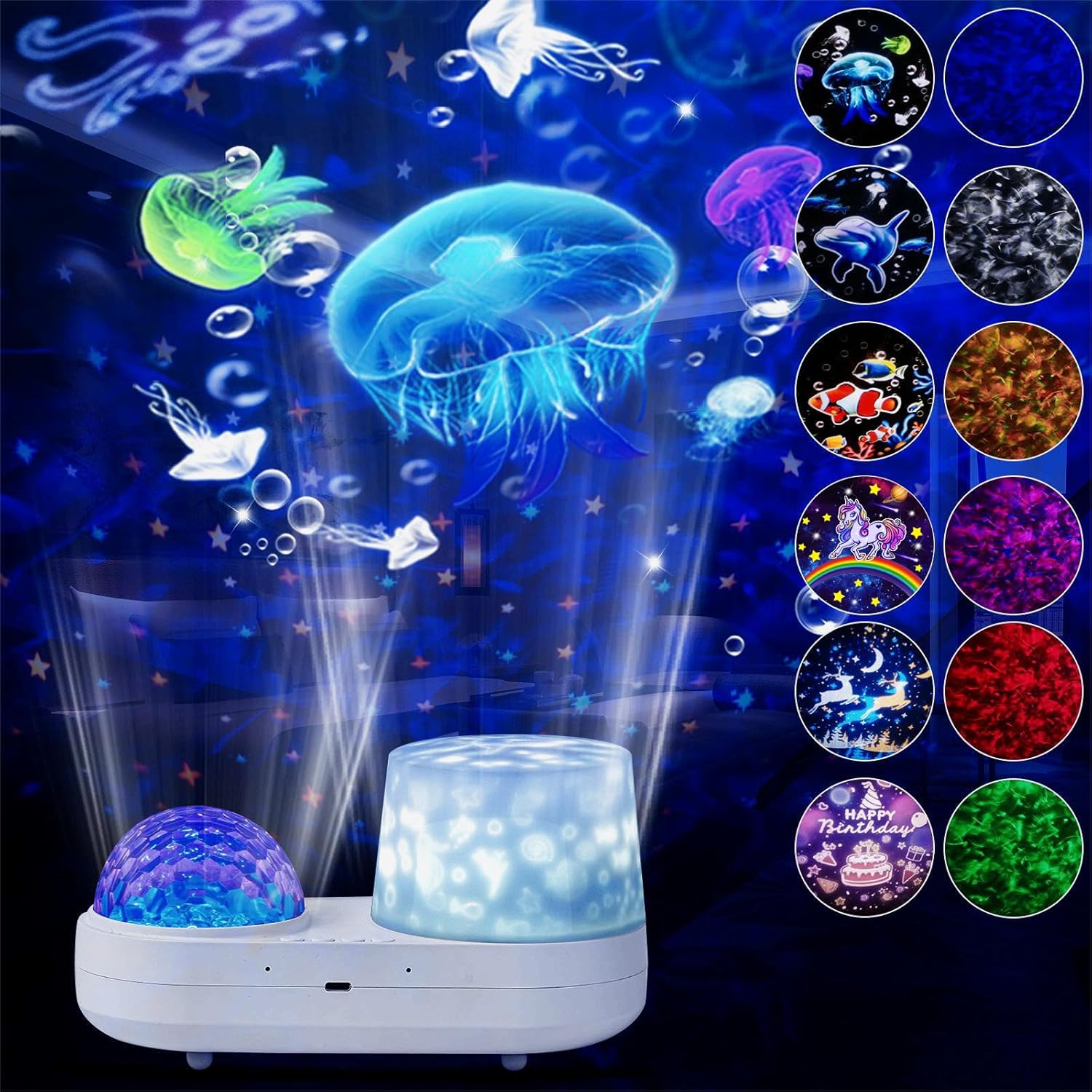 Ocean Star Night Light Projector | 360° Rotation | 10 Colors & 6 Films | USB Powered FJORD