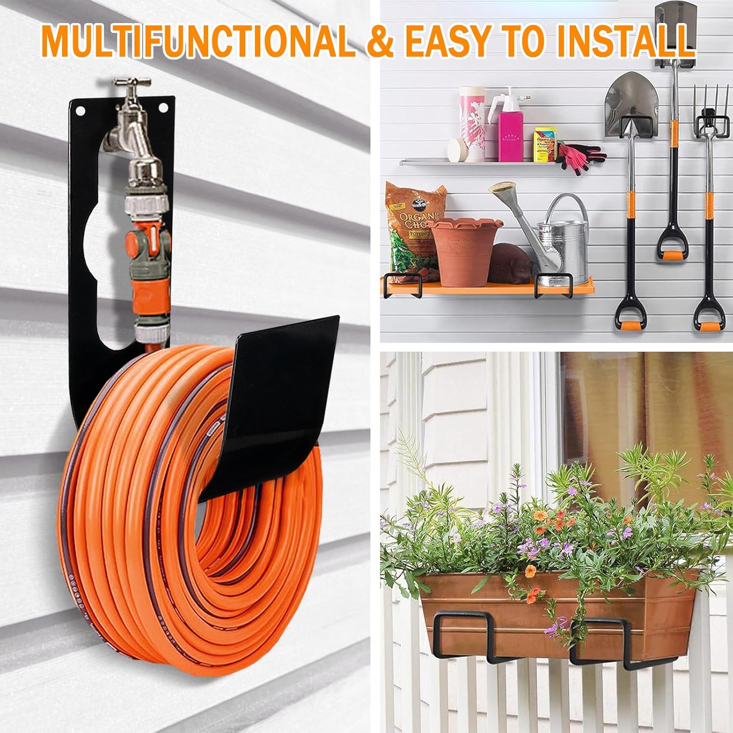 Heavy-Duty Garden Hose Holder - Rust-Resistant Wall-Mount Storage Rack, Durable and Easy Install for Outdoor/Indoor Hose Organization - Includes Screws, Space-Saving Solution for Yard, Garage & Garden FJORD