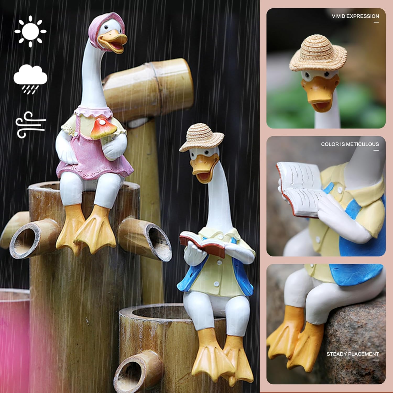 Sitting Duck Garden Ornaments – Cute Resin Couple Statue, Weatherproof Decor FJORD