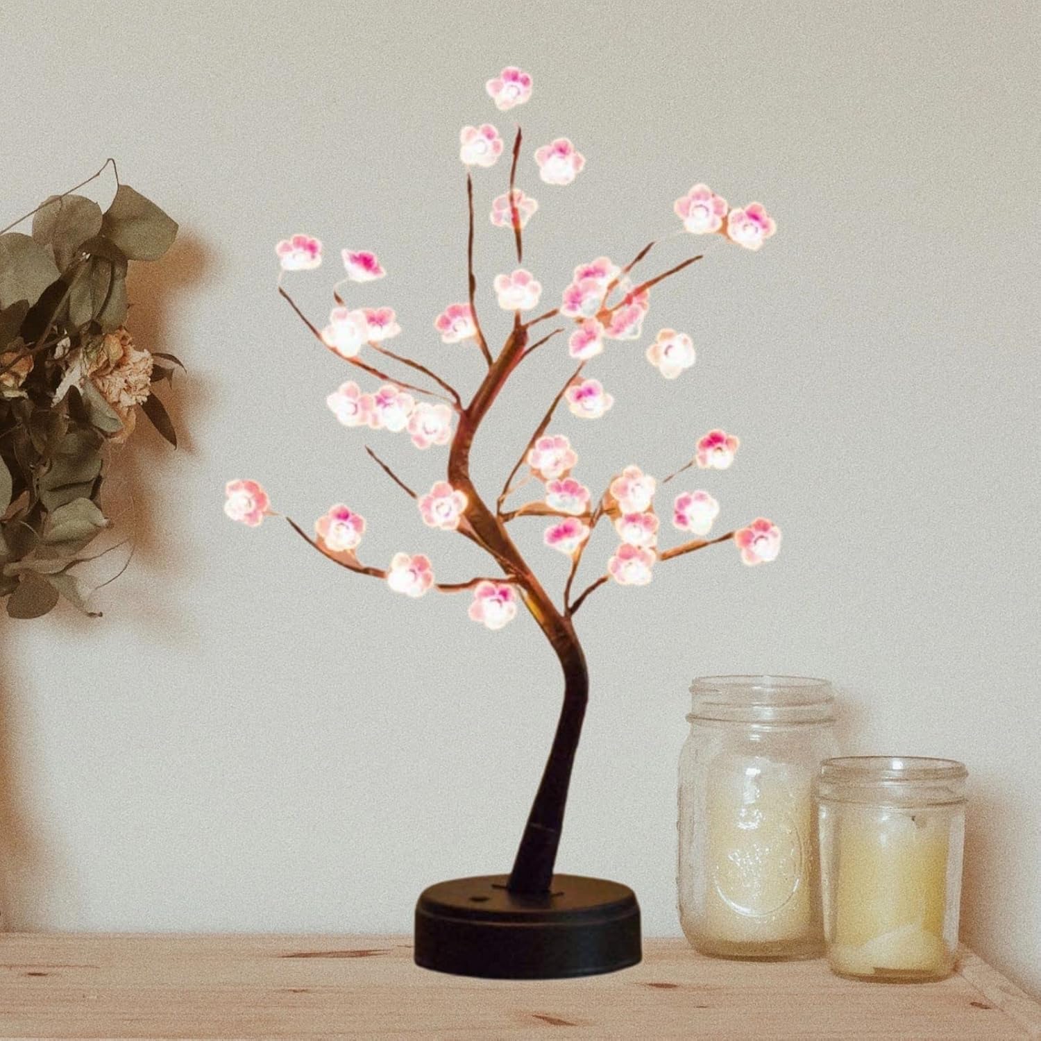Cherry Blossom LED Bonsai Tree Lamp | 18" Adjustable Branches, USB/AA Powered | Perfect for Bedroom, Wedding, Home & Party Decor | Elegant Night Light with 36 LED Lights FJORD