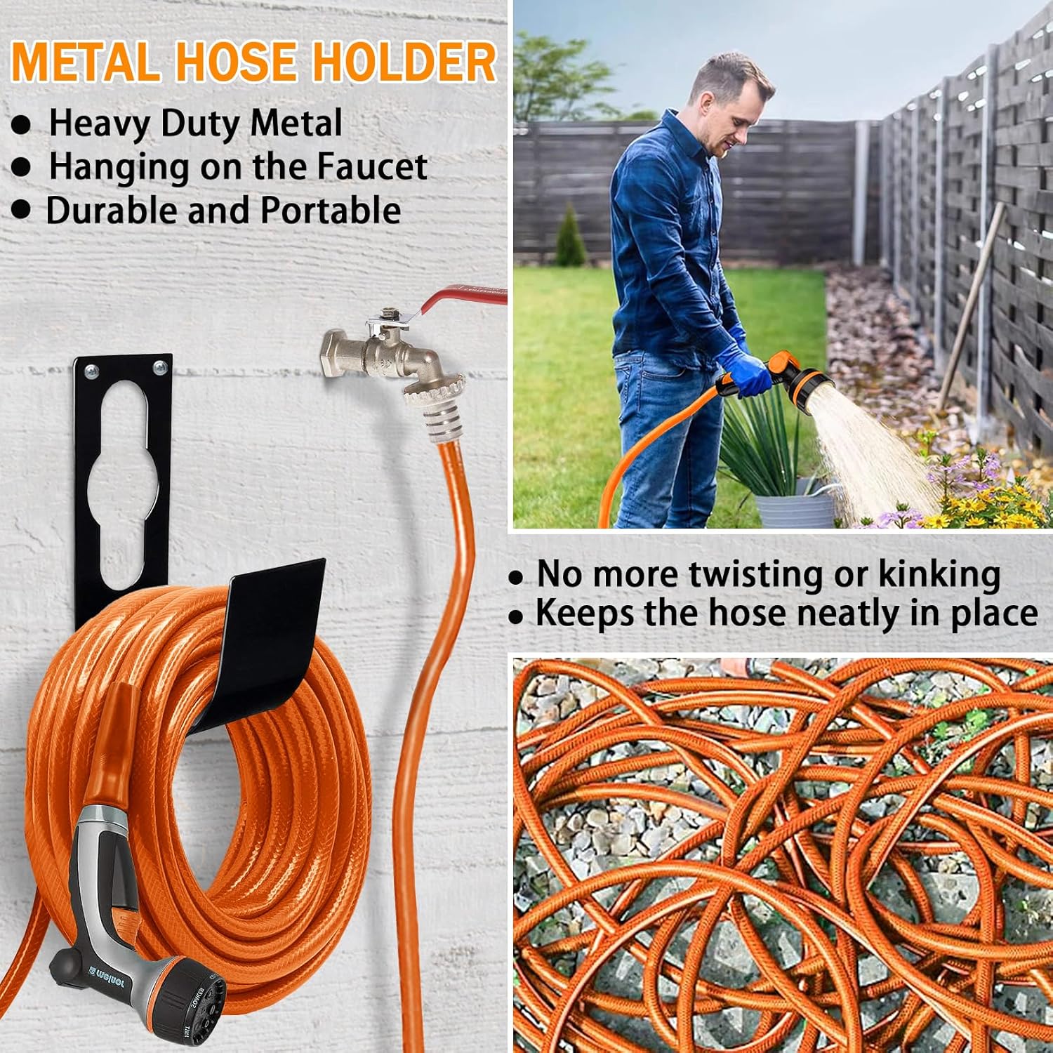Heavy-Duty Garden Hose Holder - Rust-Resistant Wall-Mount Storage Rack, Durable and Easy Install for Outdoor/Indoor Hose Organization - Includes Screws, Space-Saving Solution for Yard, Garage & Garden FJORD