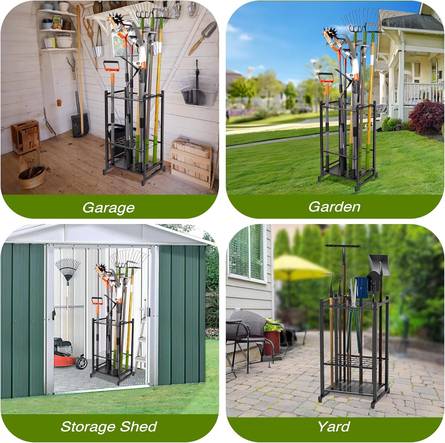 Heavy Duty Mop and Broom Holder, Wall Mount Tool Rack with 4 Racks & 5 Hooks, Stainless Steel Storage Organizer for Home, Kitchen, Garage, Laundry, Garden FJORD