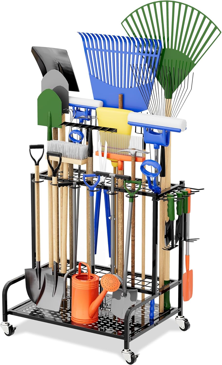 Heavy Duty Mop and Broom Holder, Wall Mount Tool Rack with 4 Racks & 5 Hooks, Stainless Steel Storage Organizer for Home, Kitchen, Garage, Laundry, Garden FJORD