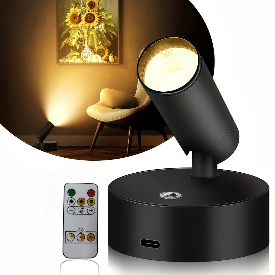 Versatile Wireless Spotlight with Remote Control, 3 Color Modes, Rechargeable Battery & Timer – Ideal for Home Decor, Plants & Artwork – Easy Install, White/Black