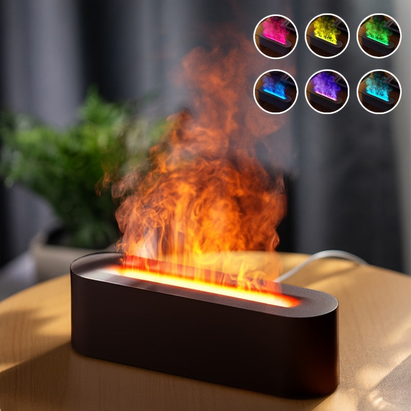 USB-Powered Aromatherapy Lamp with Flame Effect - 150ml RGB Humidifier, Adjustable Lighting for Bedroom & Office Decor FJORD
